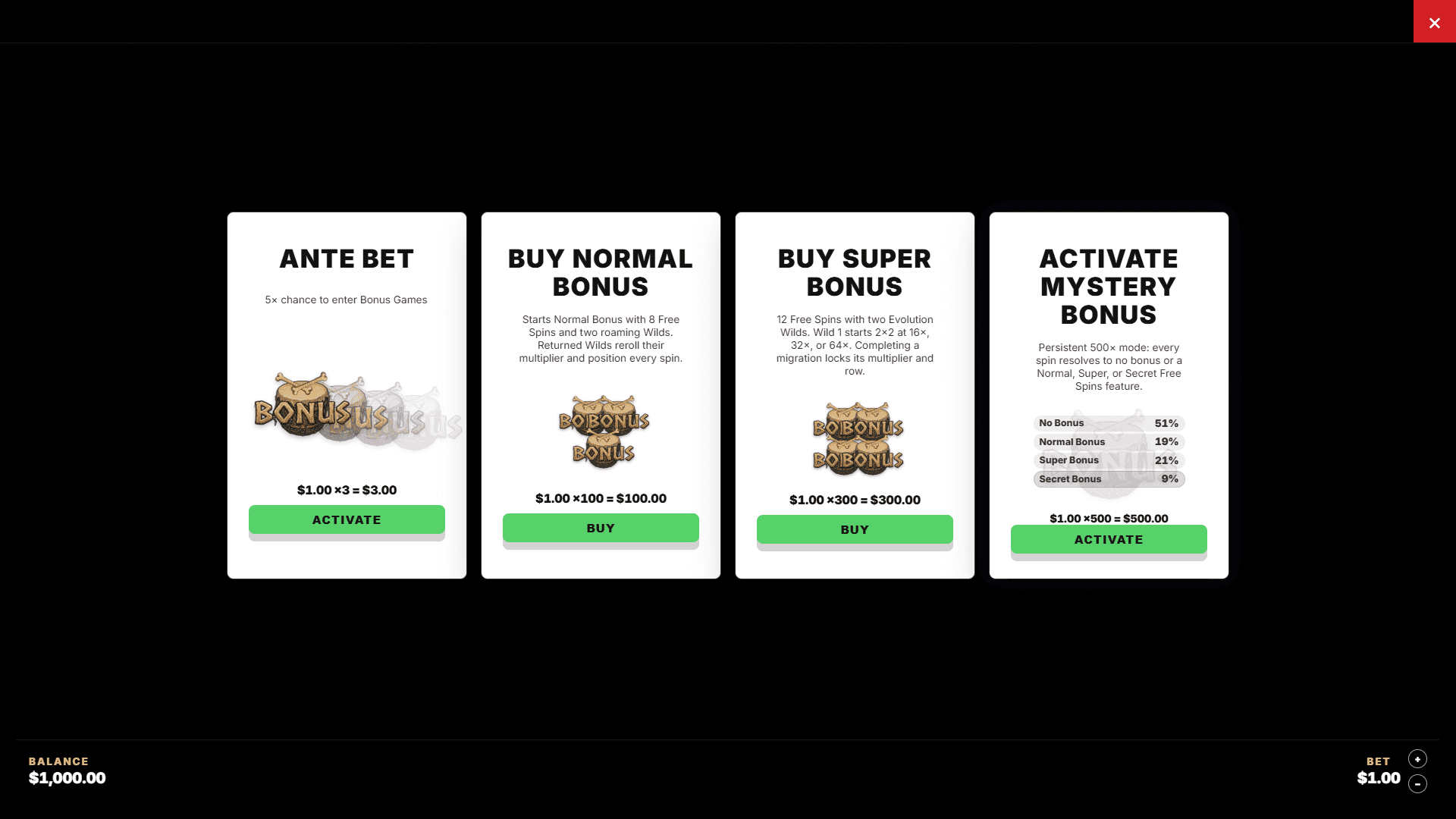 The Great Return bonus buy menu