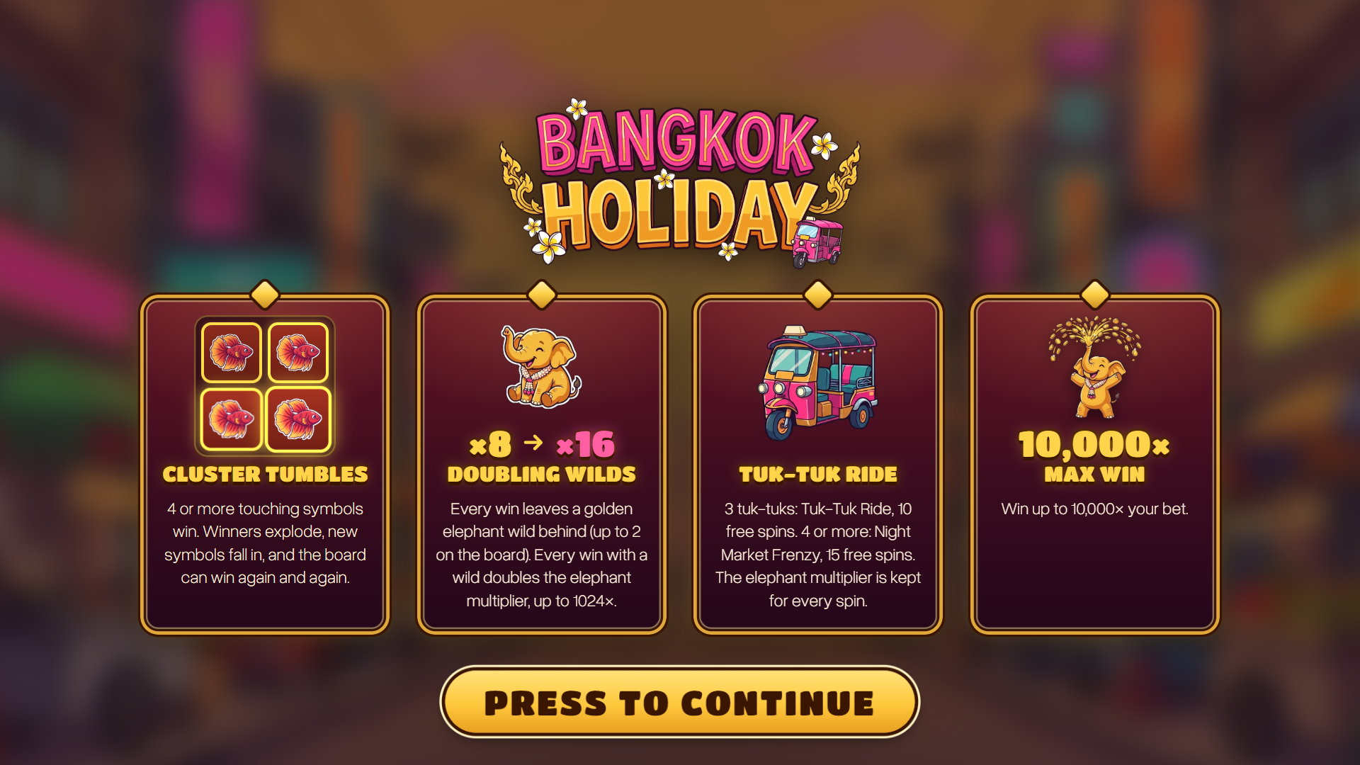 Bangkok Holiday slot intro screen