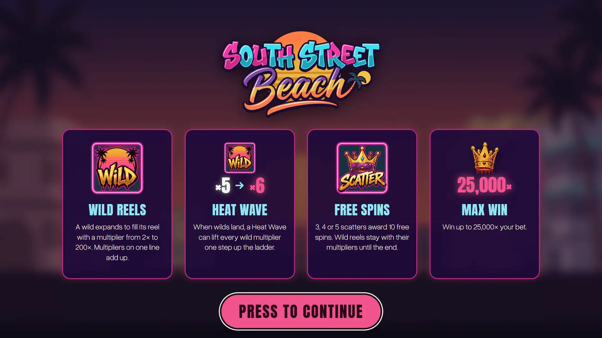 South Street Beach slot intro screen