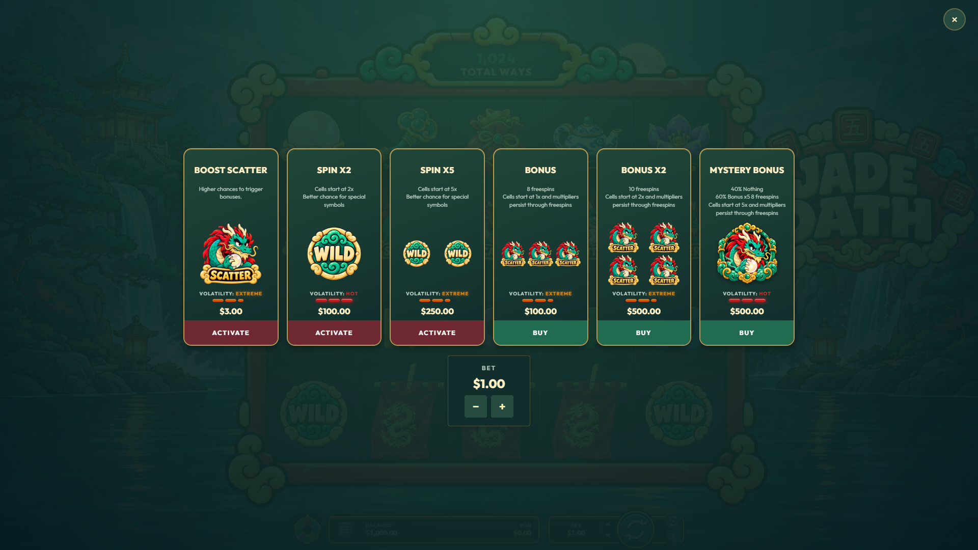 Jade Oath bonus buy menu
