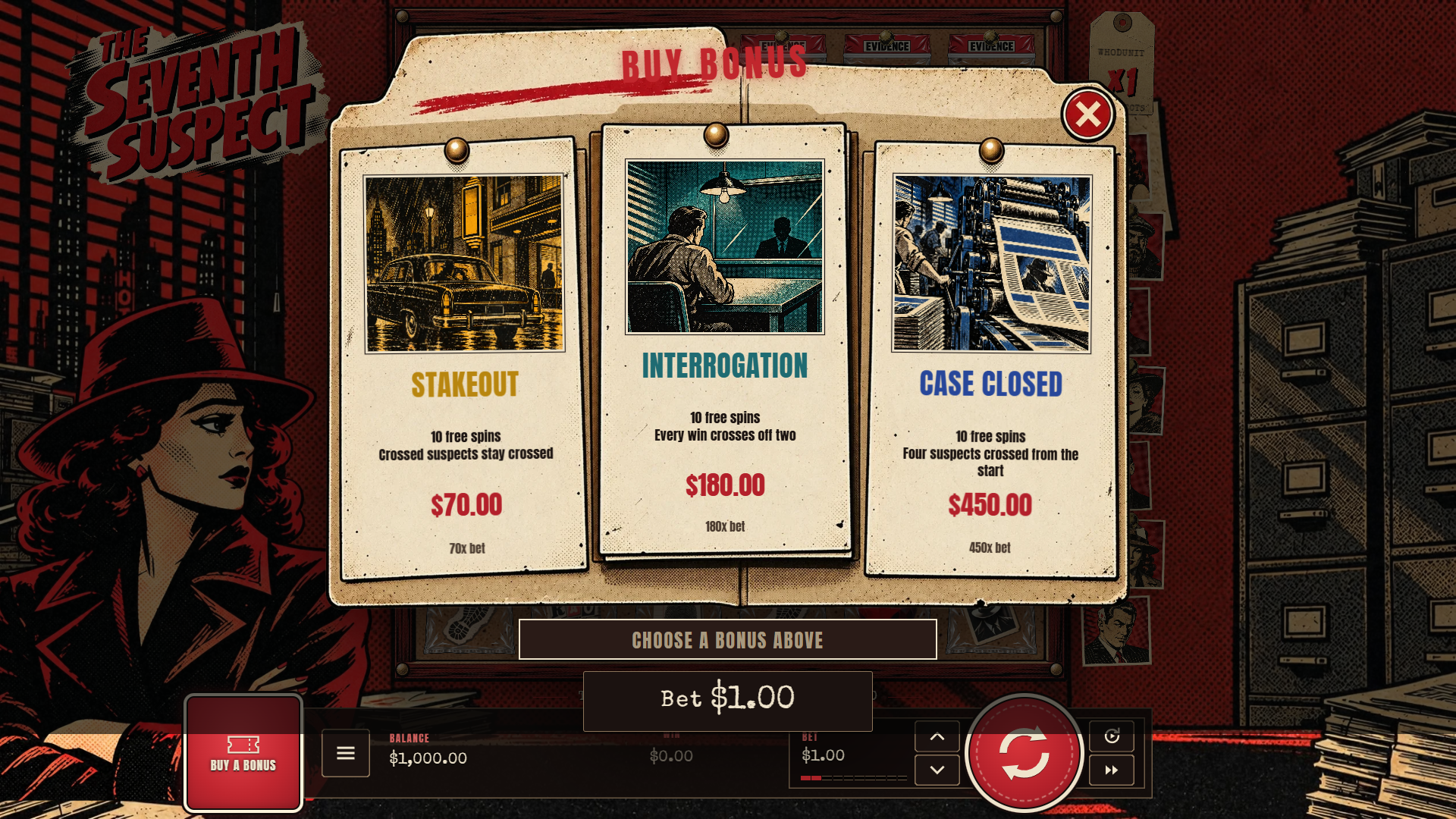 The Seventh Suspect bonus buy menu