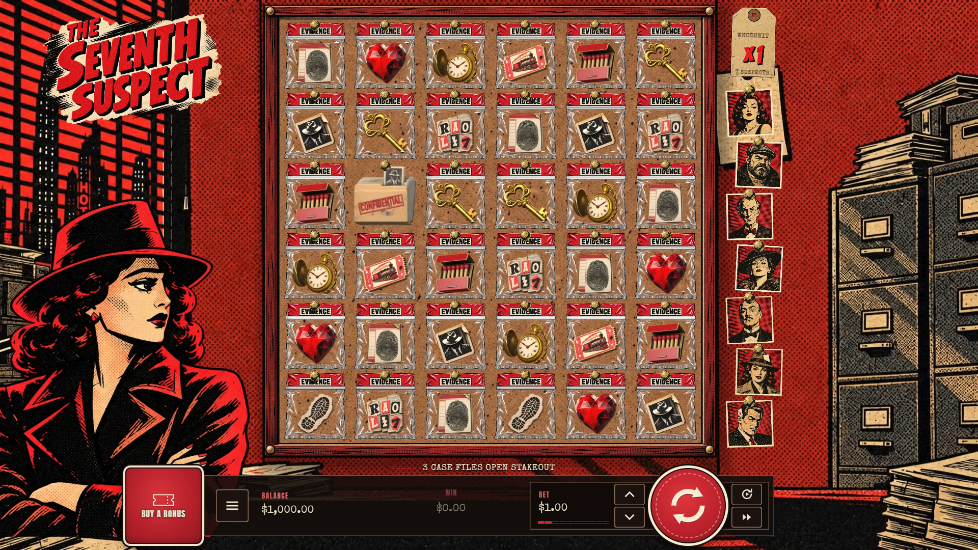 The Seventh Suspect slot gameplay reels