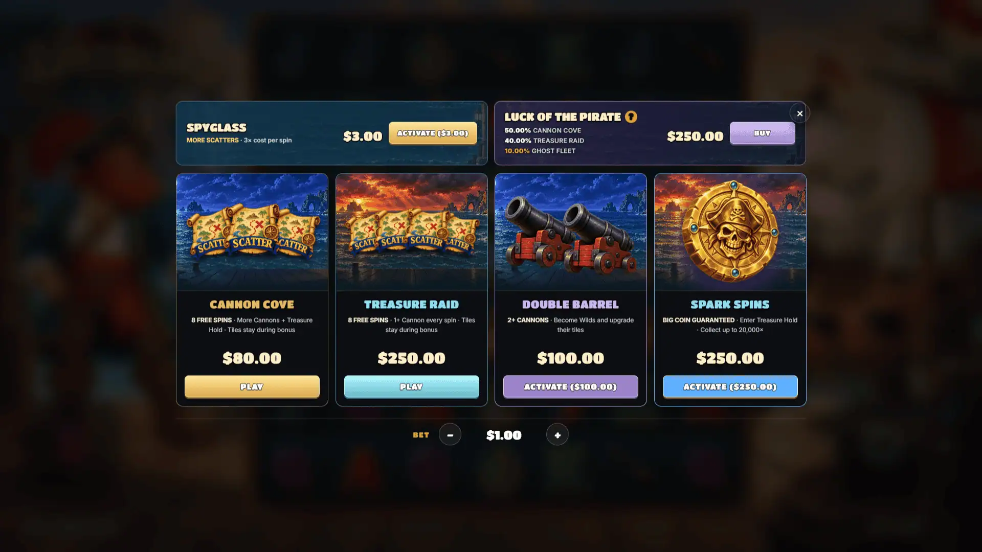 Lootbeard bonus buy menu