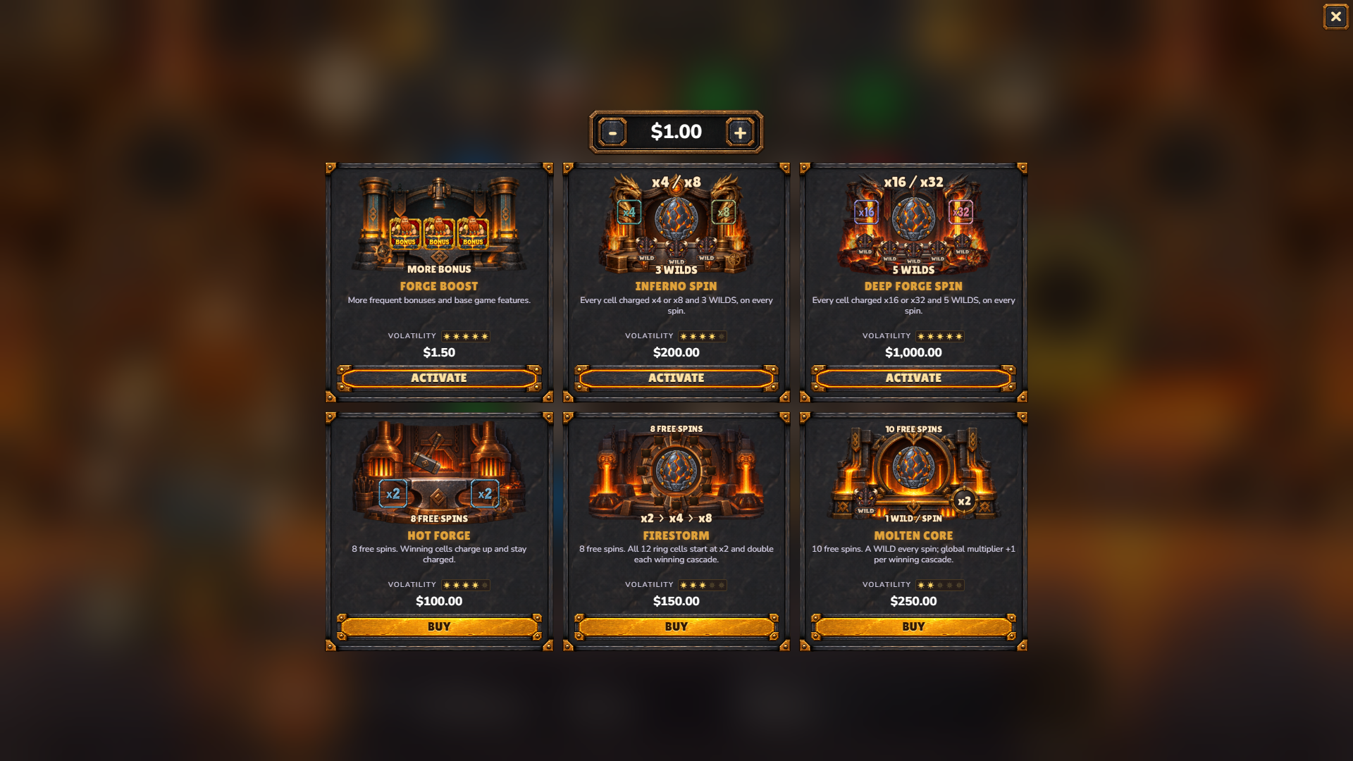 Deep Forge bonus buy menu