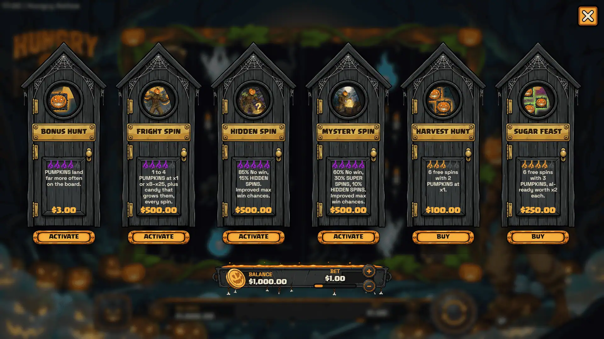 Hungry Hollow bonus buy menu