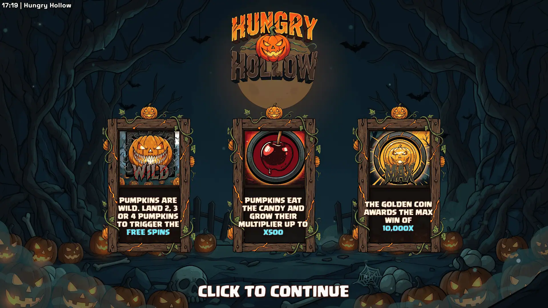 Hungry Hollow slot intro screen