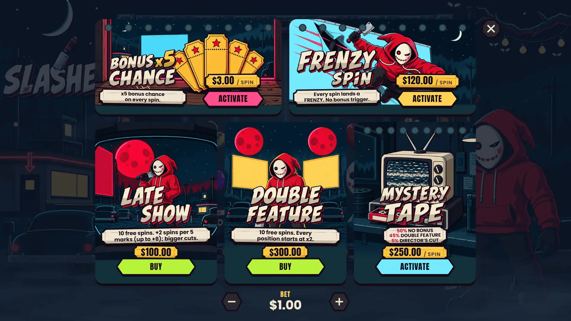 Slasher bonus buy menu