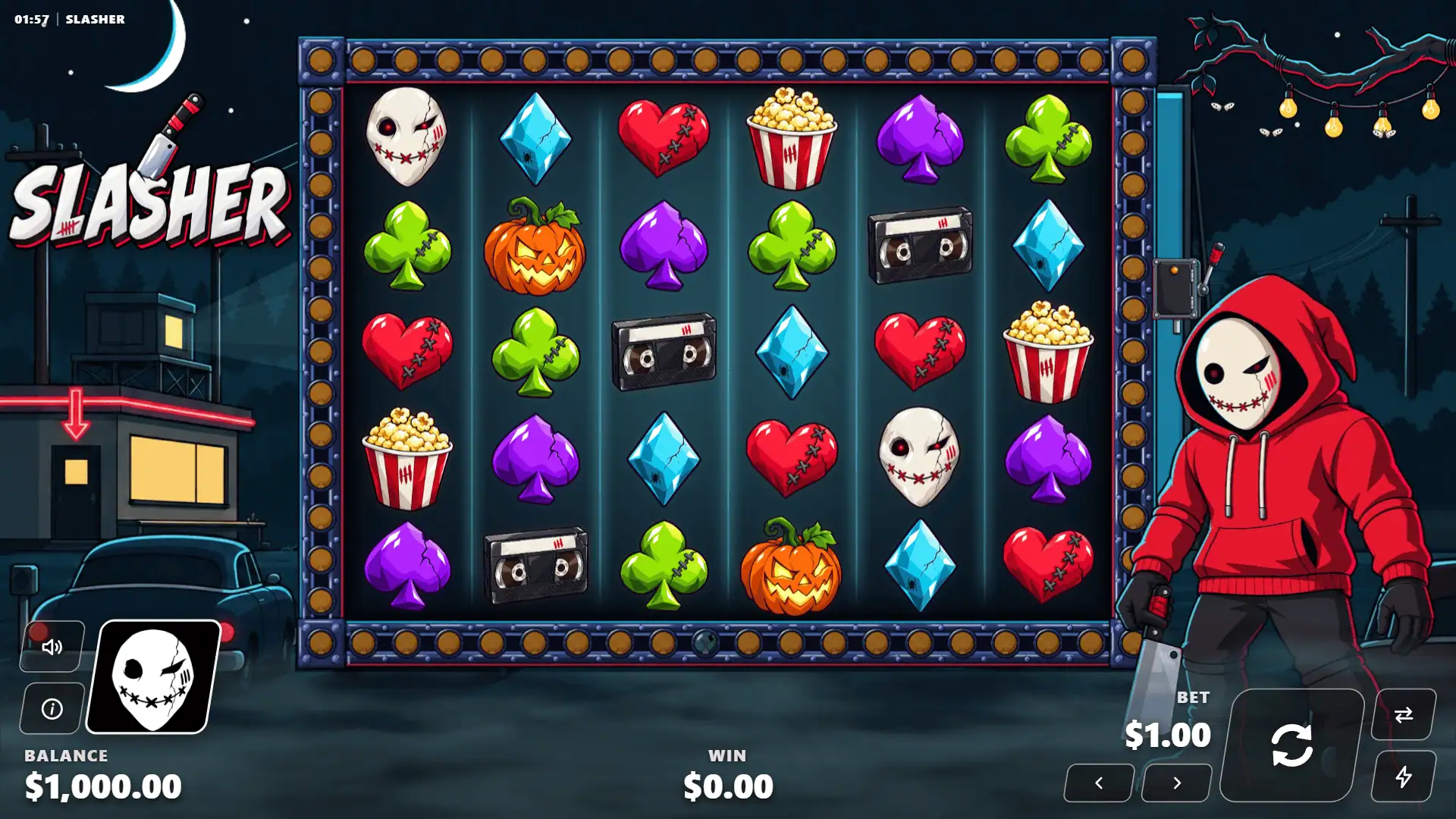 Slasher slot gameplay reels
