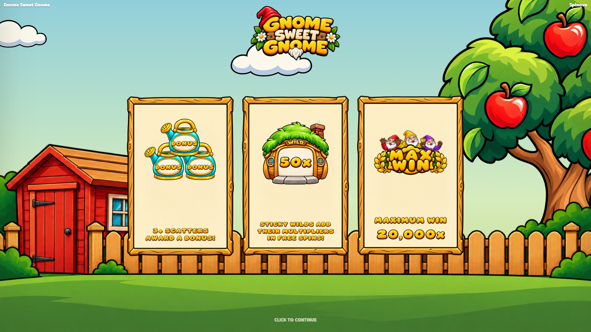 Gnome Sweet Gnome slot intro screen