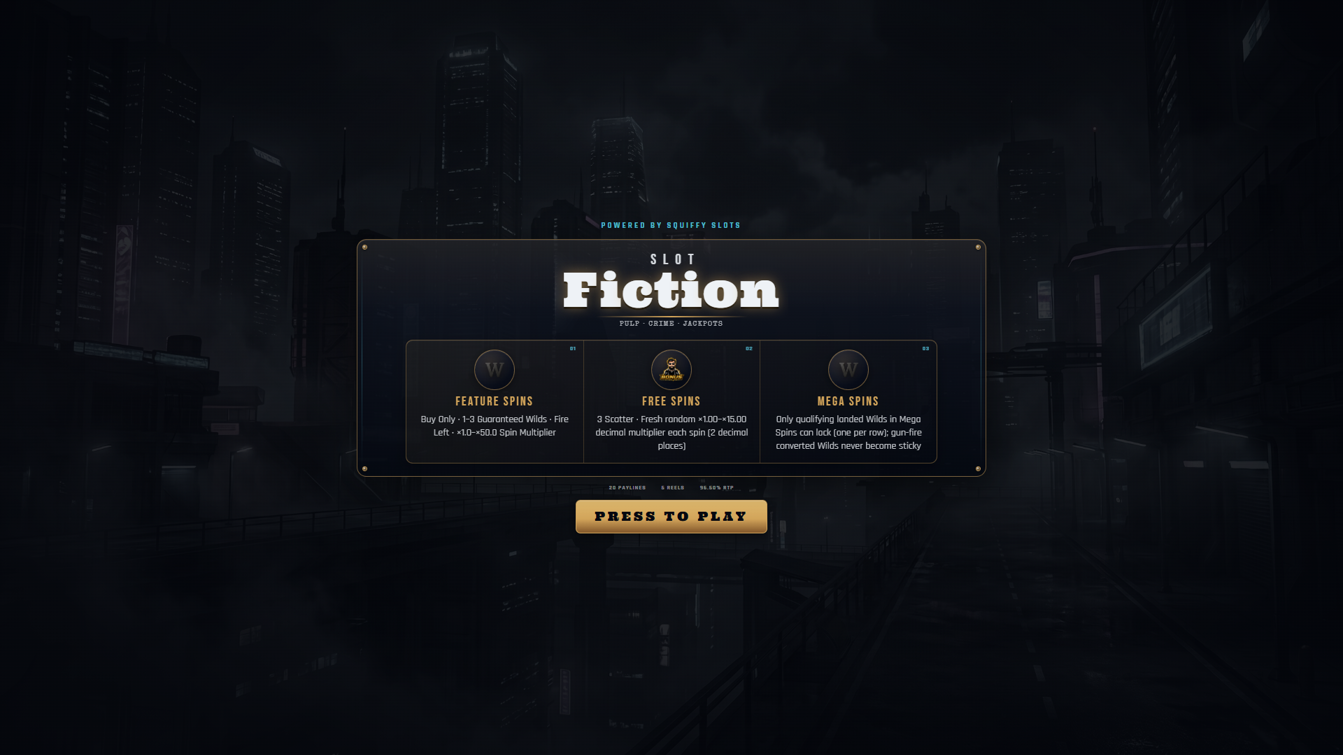 Slot Fiction slot intro screen