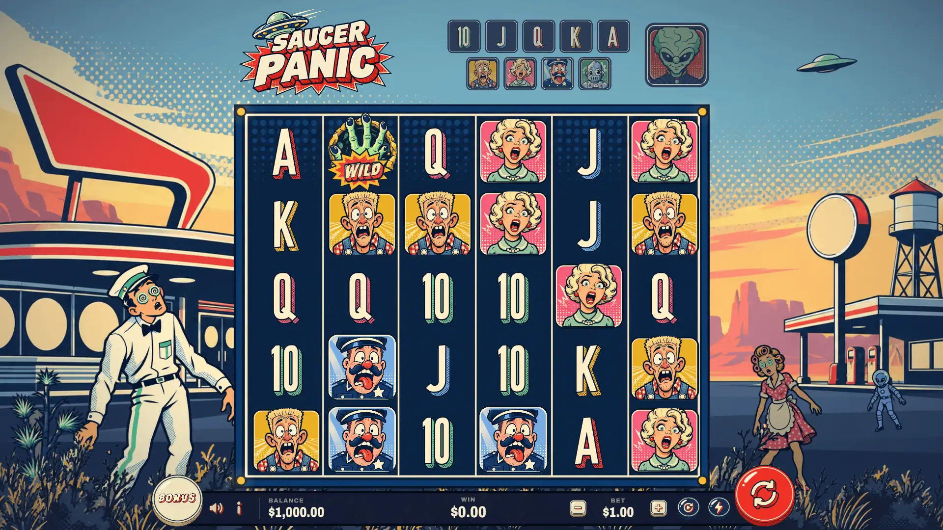 Saucer Panic slot gameplay reels