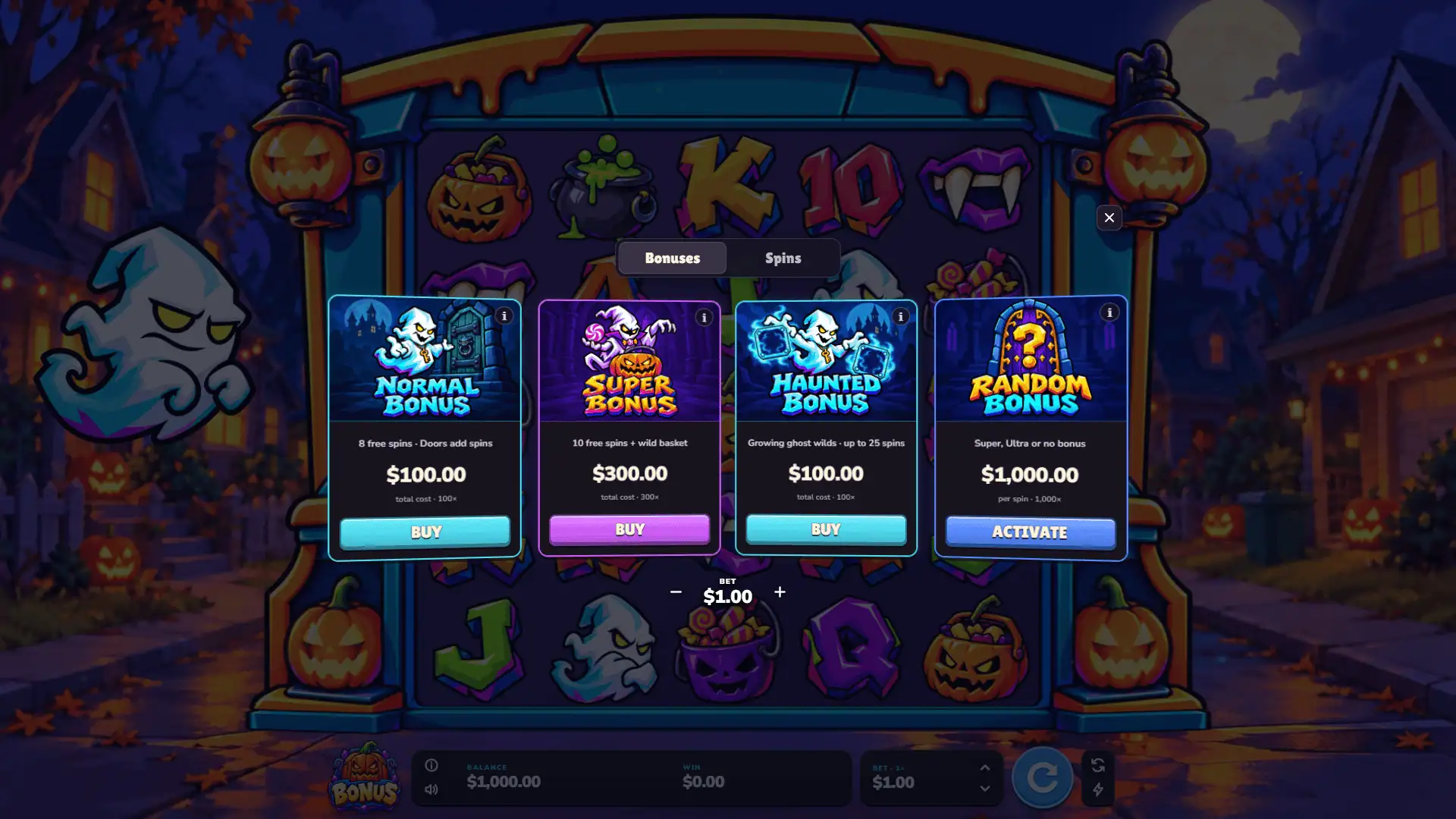 Spooky 100k bonus buy menu