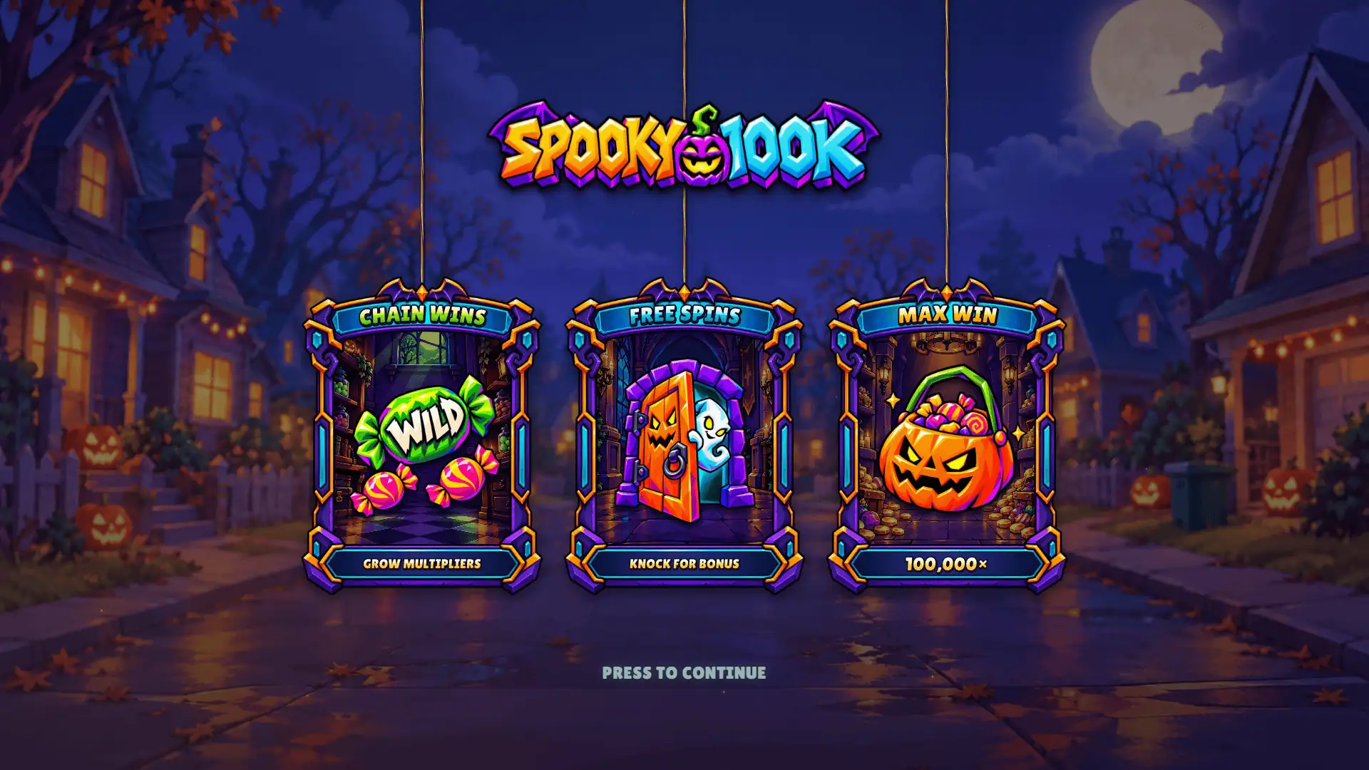 Spooky 100k slot intro screen