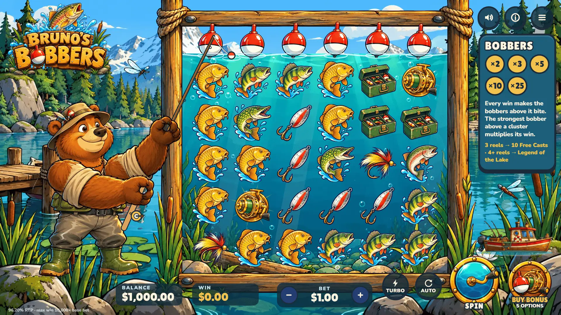 Bruno's Bobbers slot gameplay reels