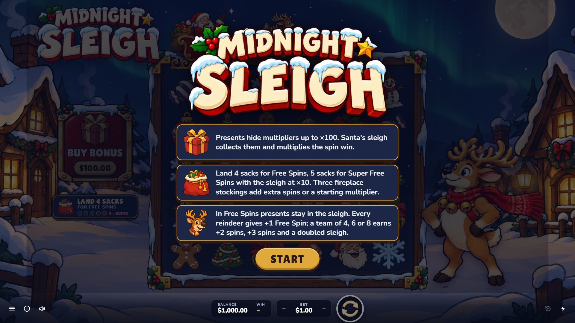Midnight Sleigh slot intro screen