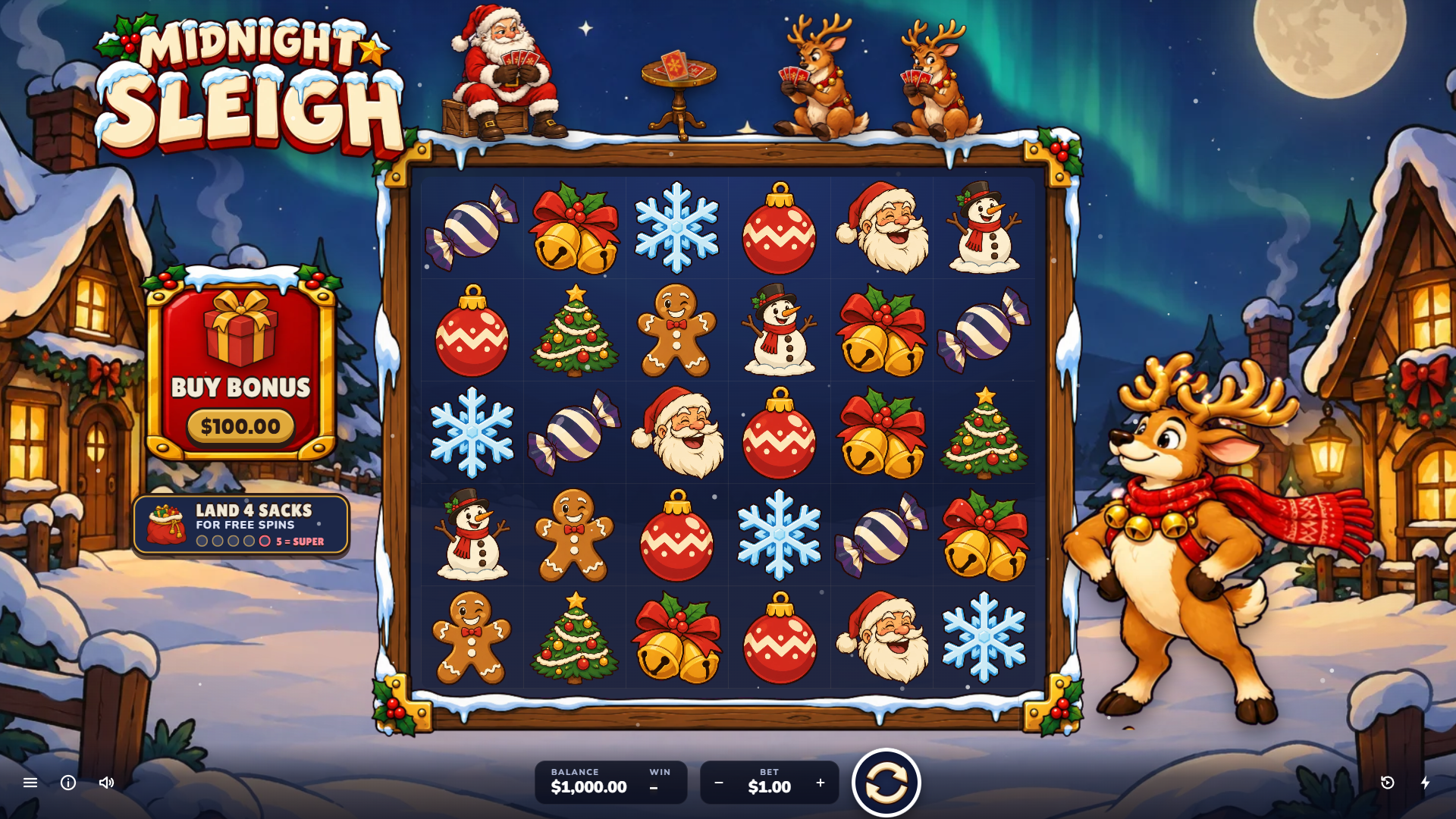 Midnight Sleigh slot gameplay reels