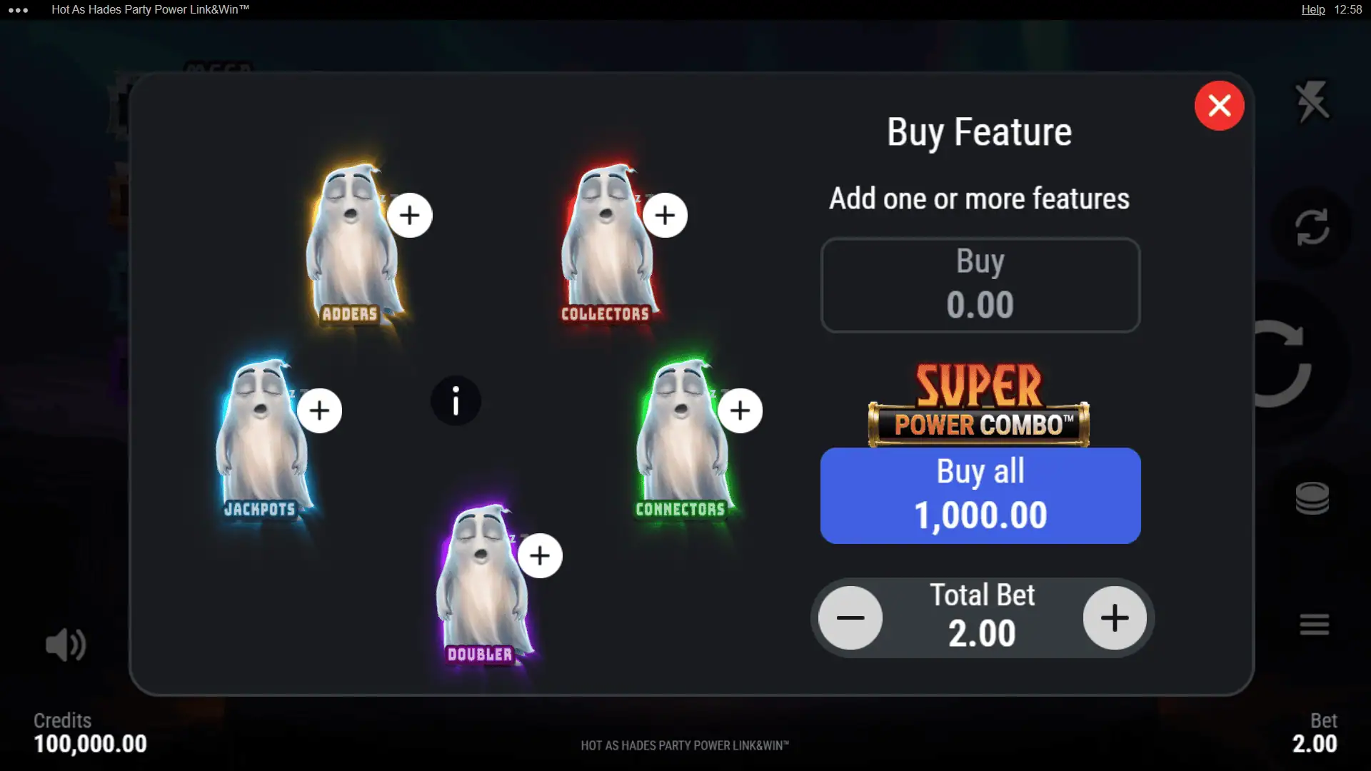 Hot as Hades Party Power Link&Win bonus buy menu