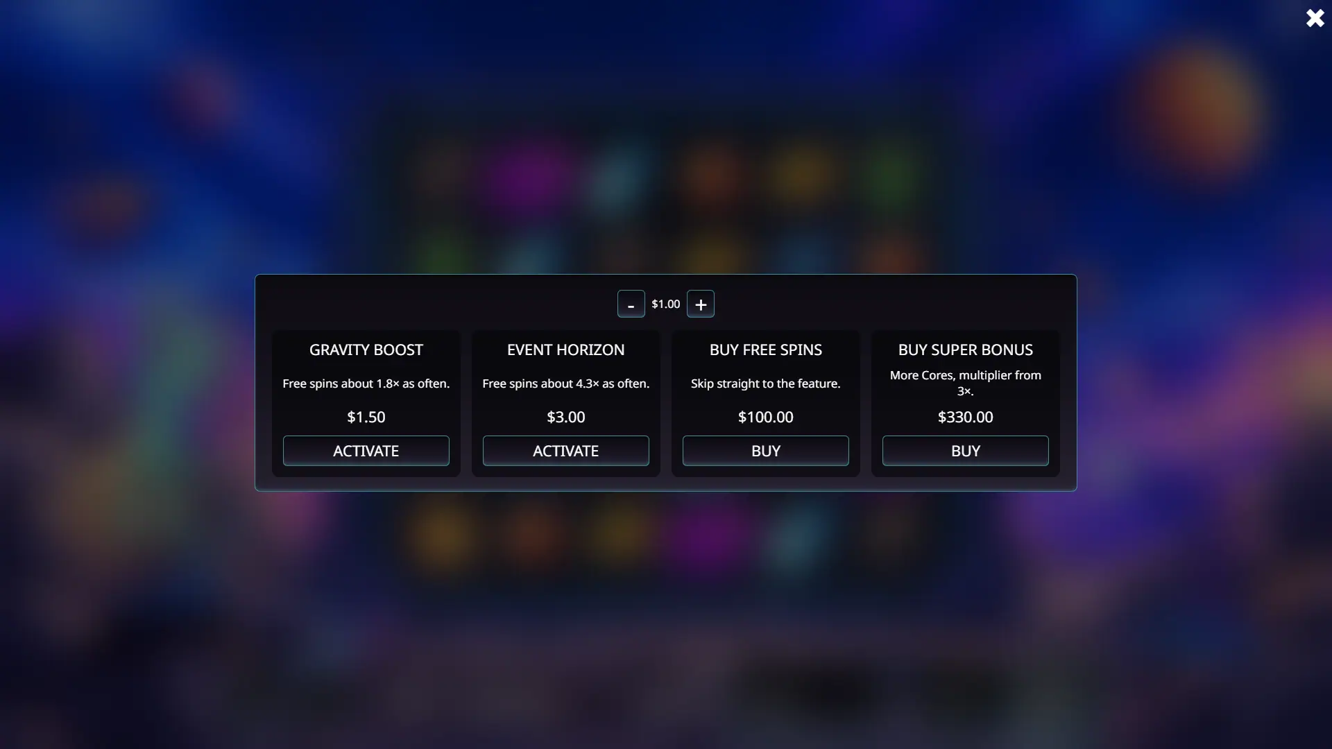 Singularity bonus buy menu