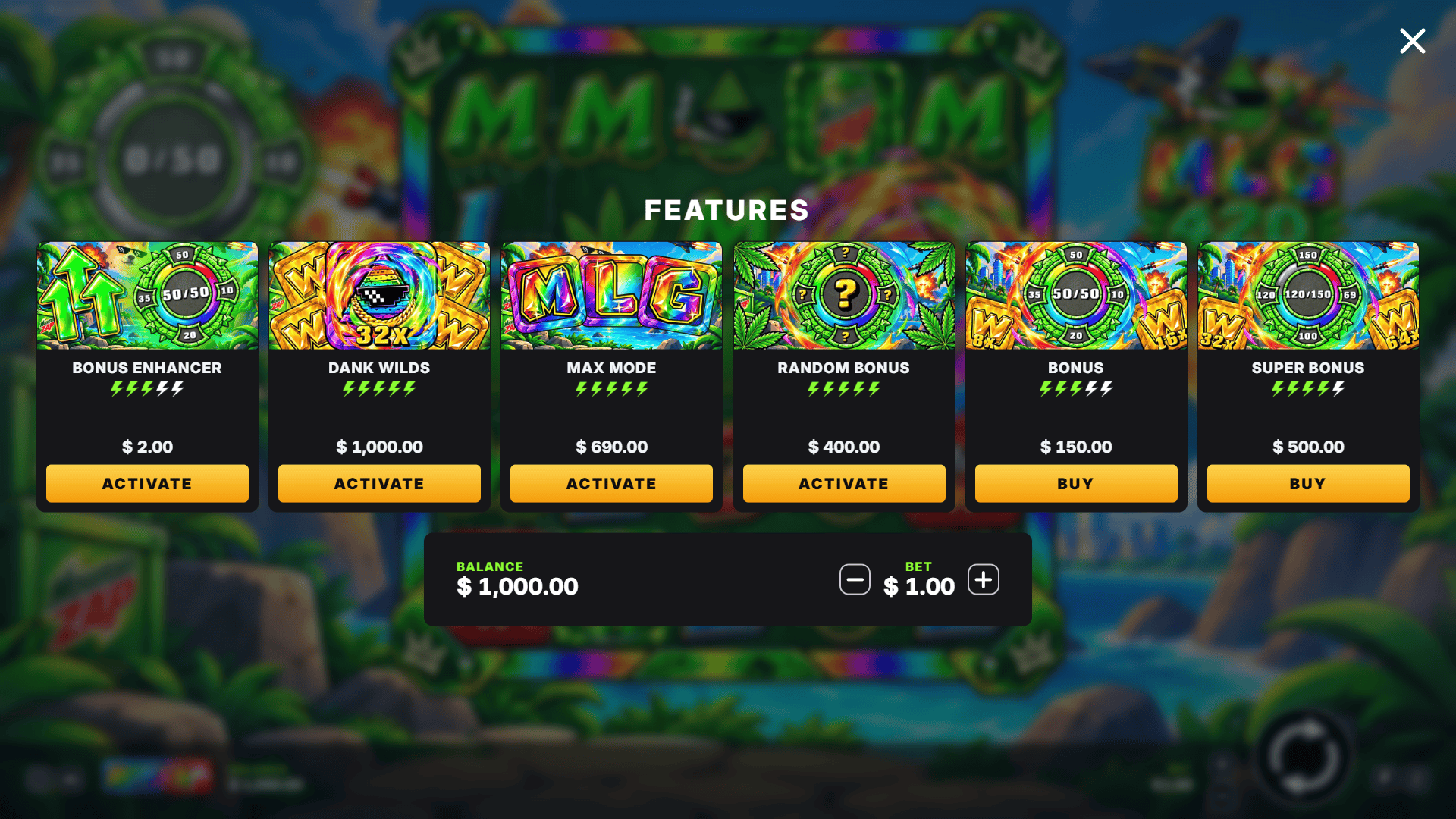 MLG 420 bonus buy menu