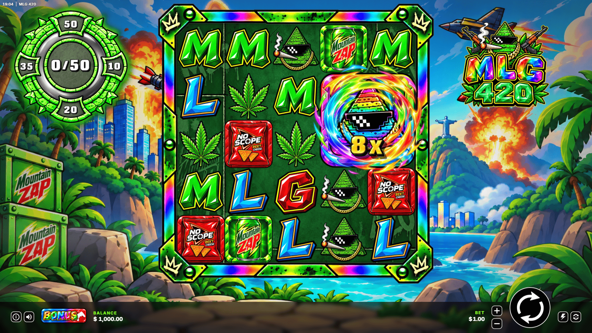 MLG 420 slot gameplay reels