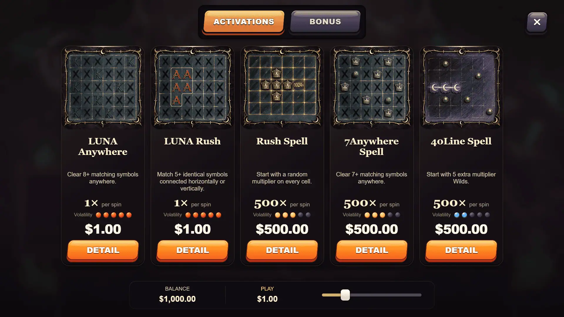 Luna 100K bonus buy menu