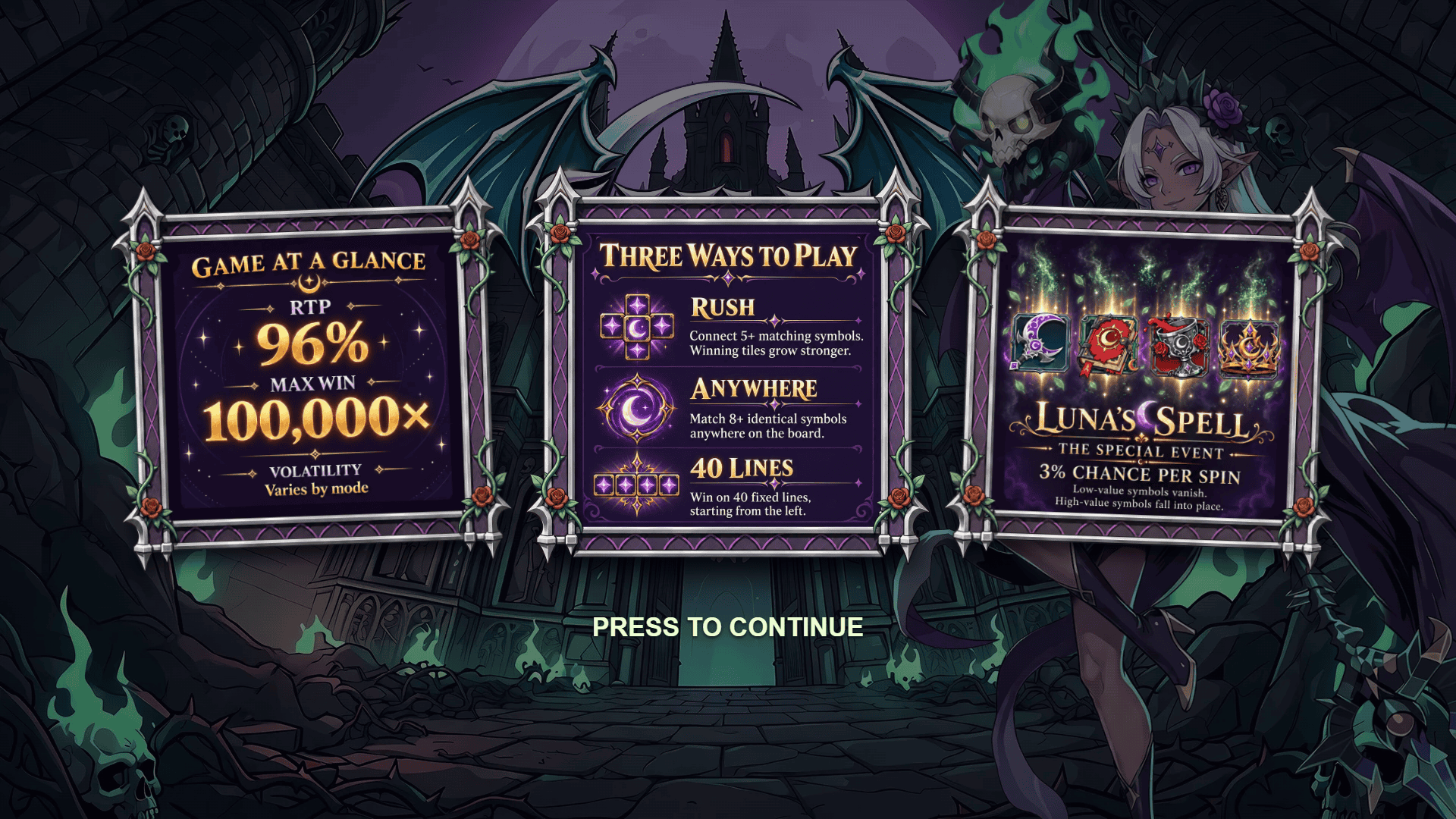 Luna 100K slot intro screen