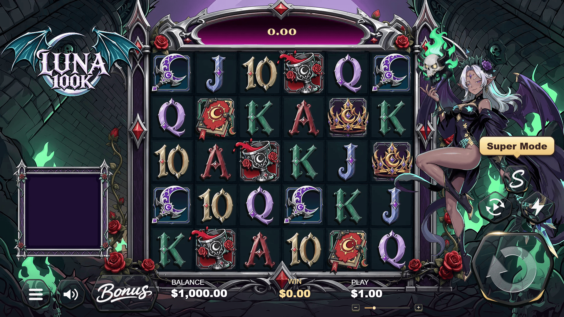 Luna 100K slot gameplay reels