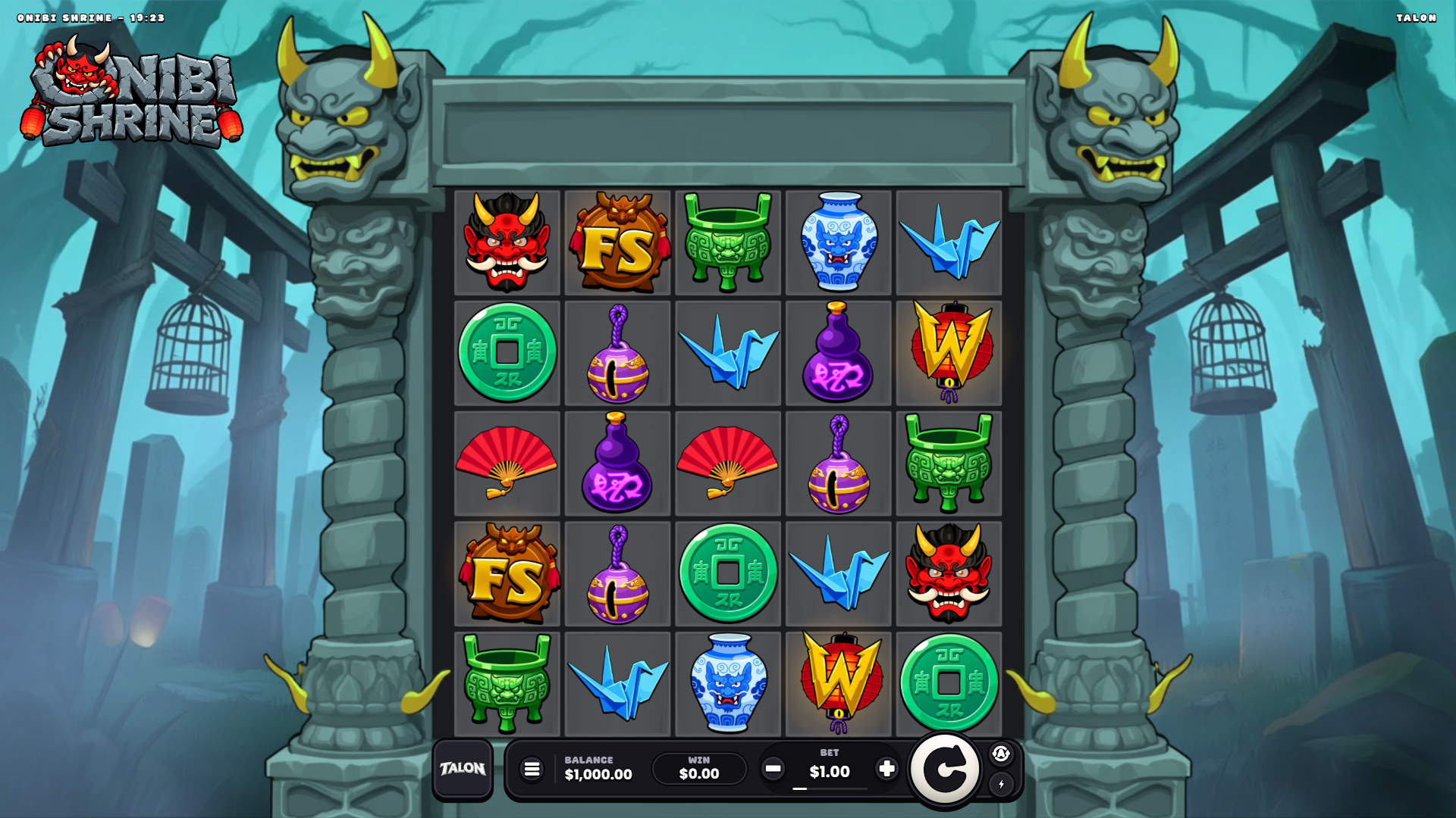 Onibi Shrine slot gameplay reels