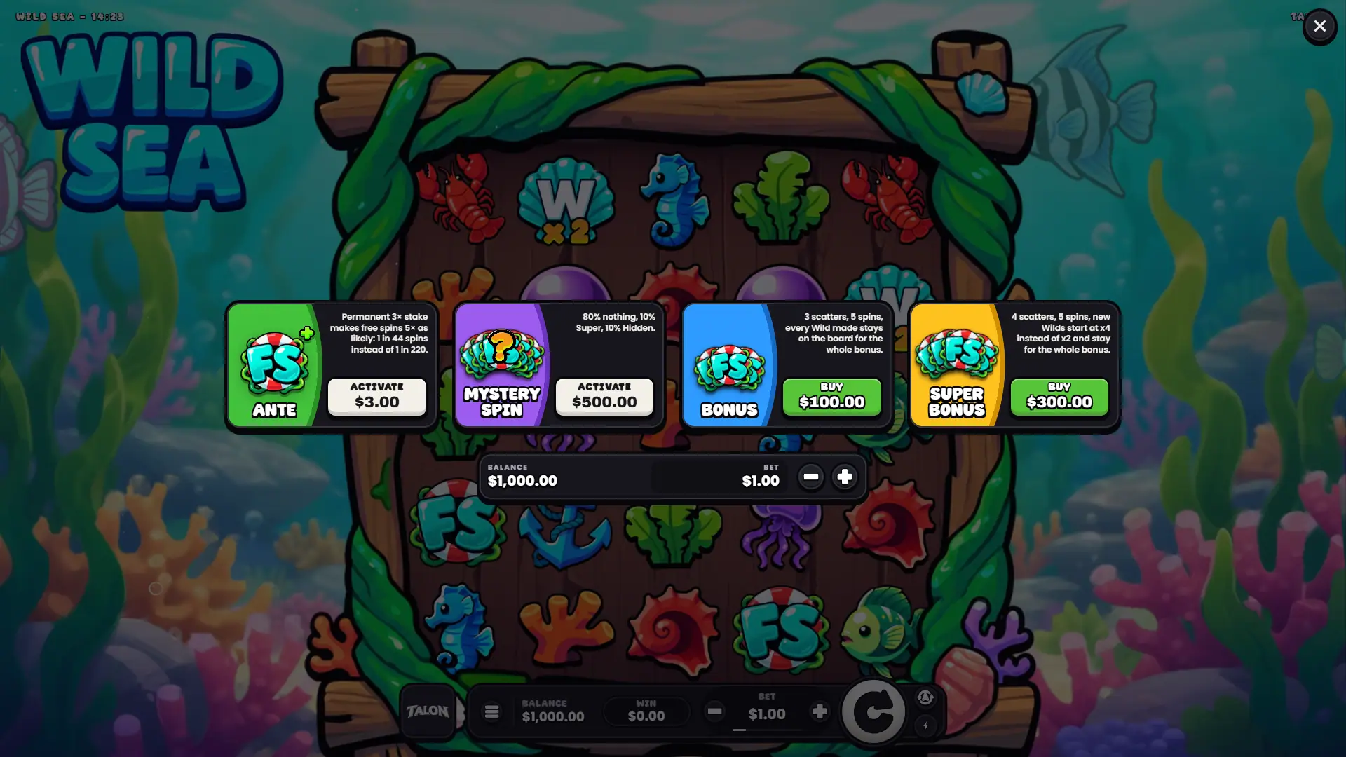 Wild Sea bonus buy menu