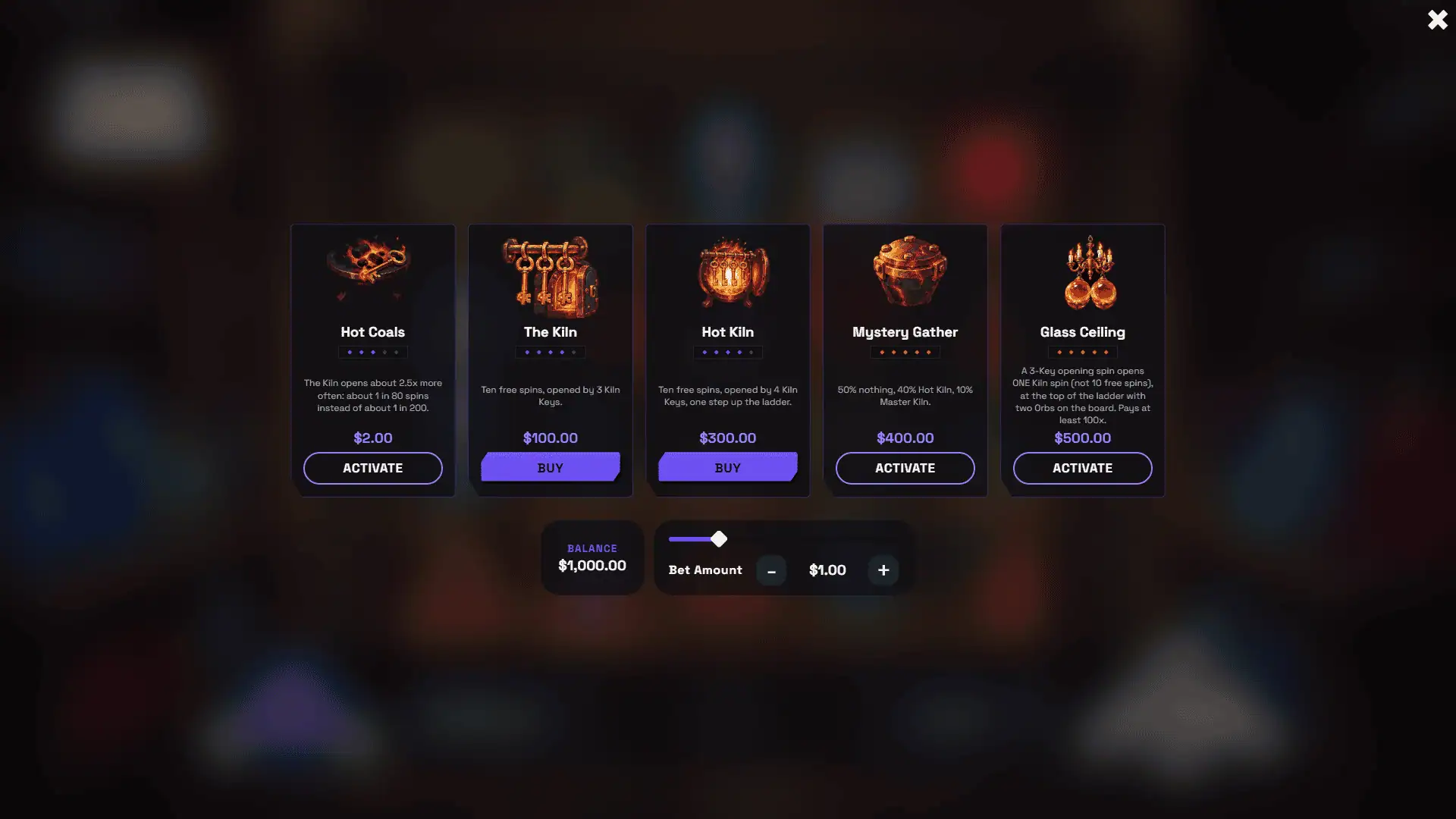 Glassblower bonus buy menu