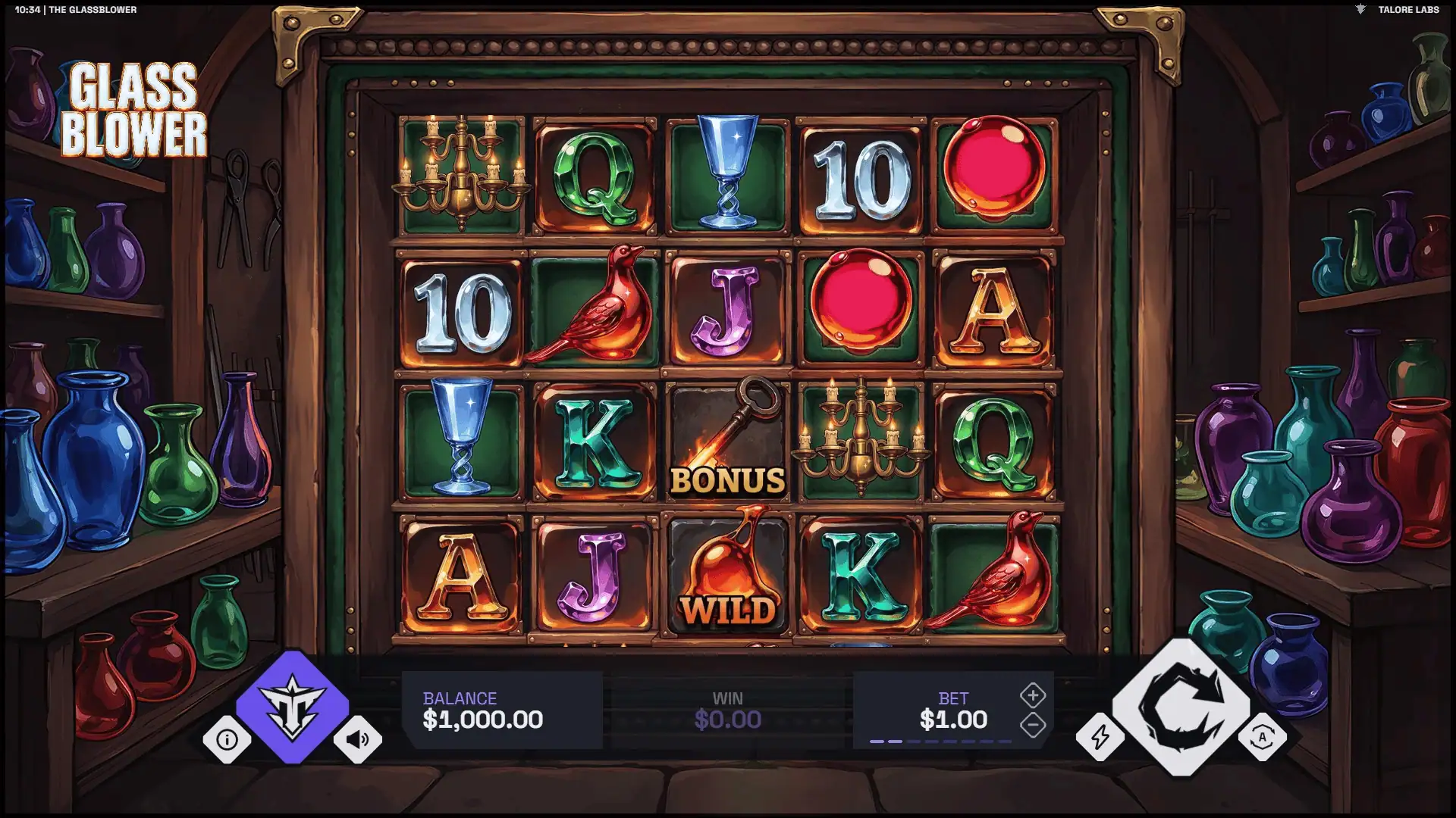 Glassblower slot gameplay reels