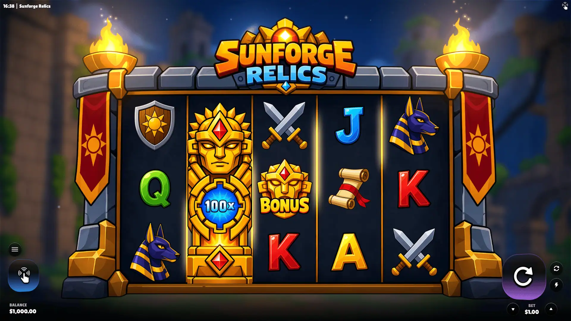 Sunforge Relics slot gameplay reels