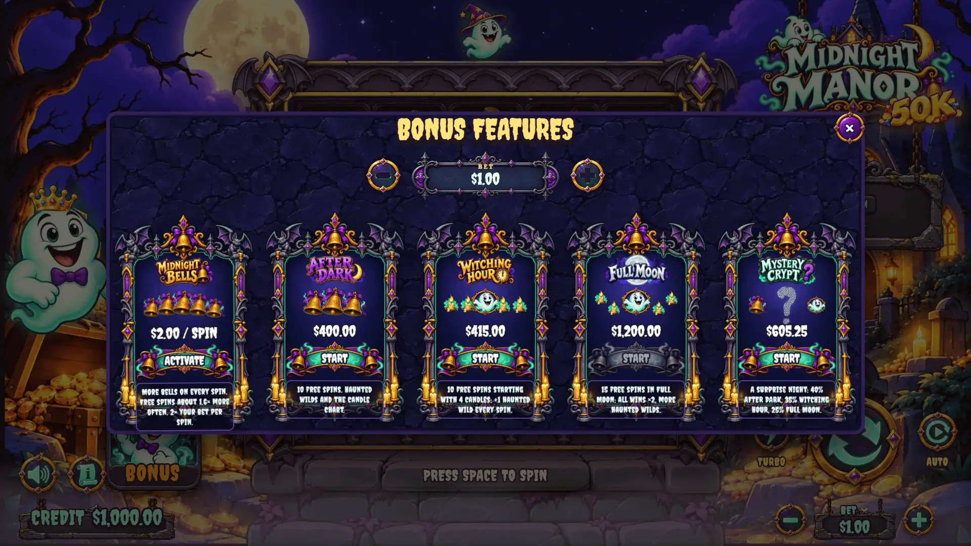 Midnight Manor 50K bonus buy menu