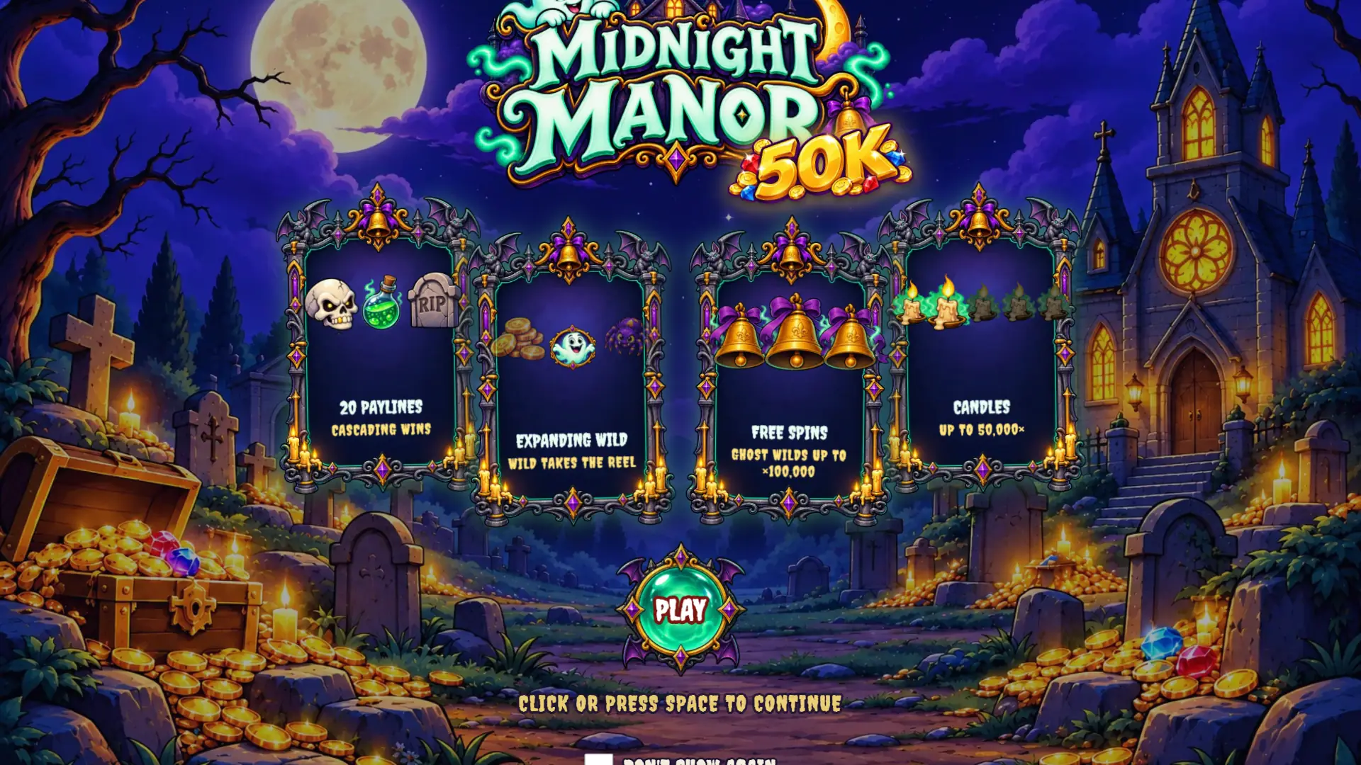Midnight Manor 50K slot intro screen
