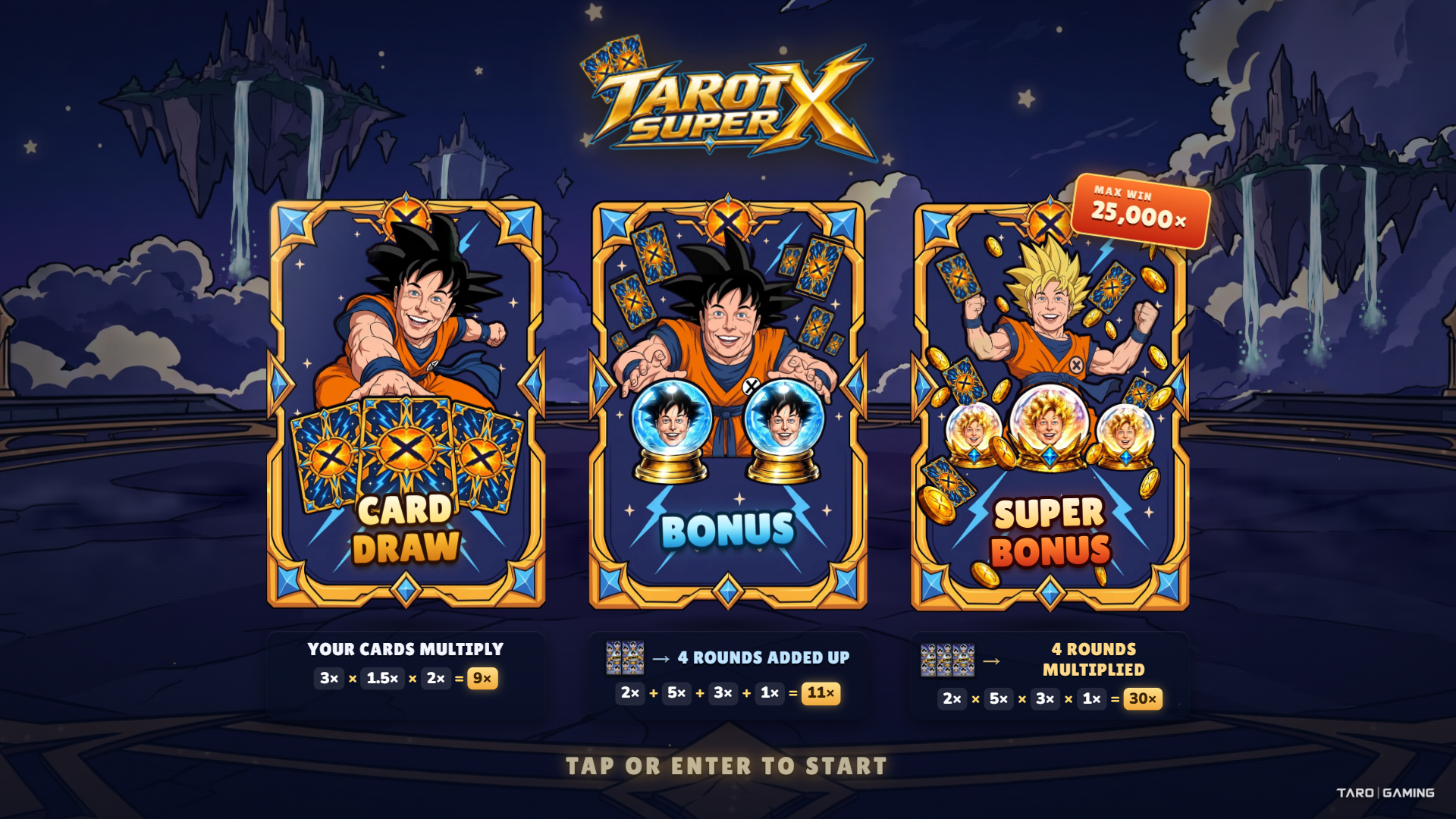 Tarot Super X slot intro screen