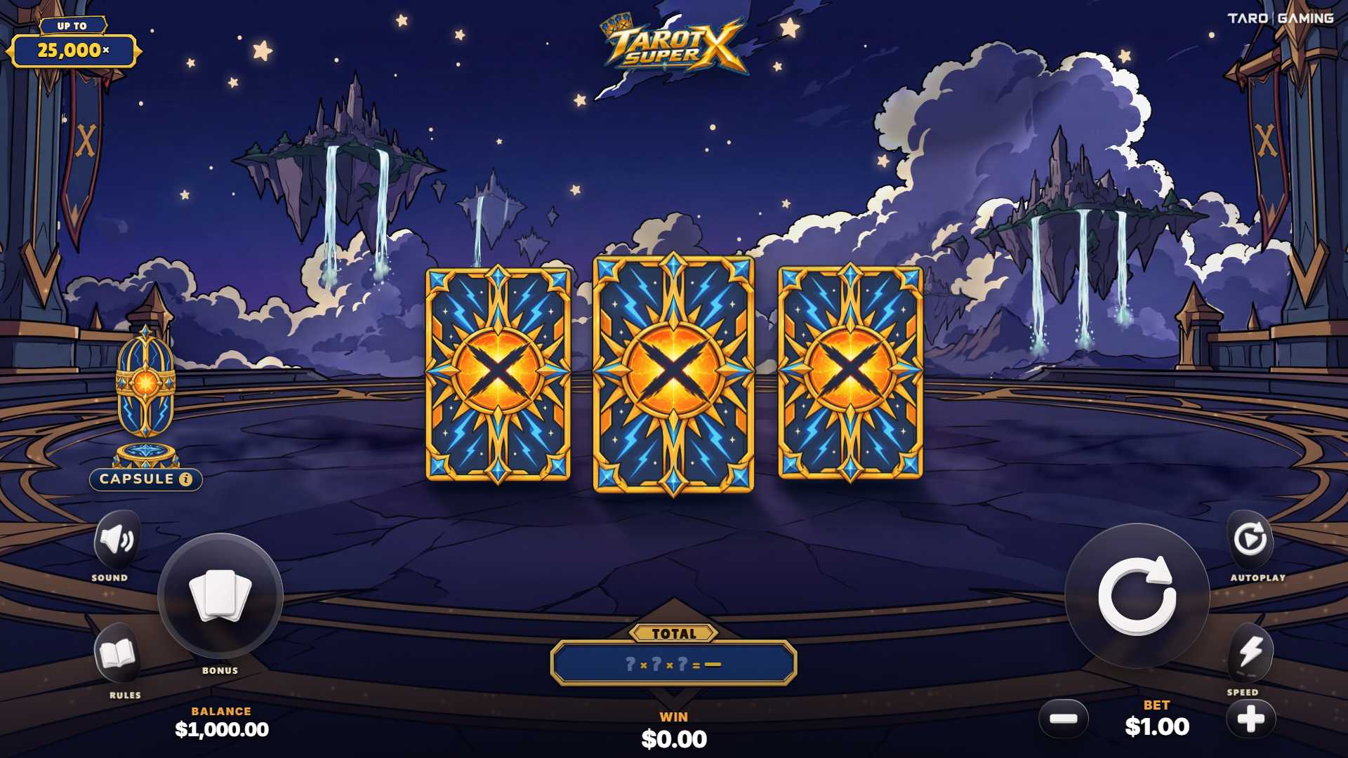 Tarot Super X slot card hand in play