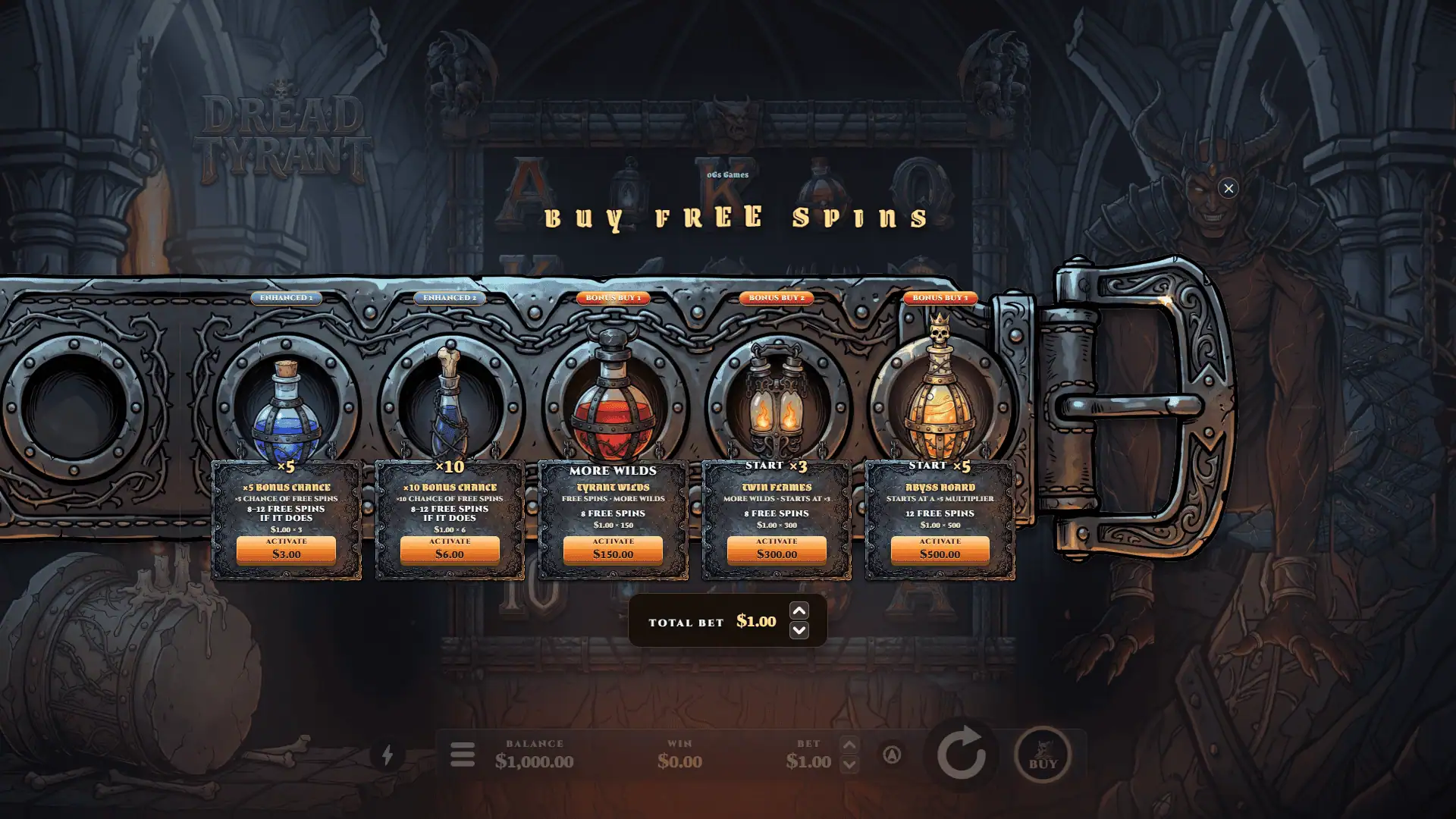 Dread Tyrant bonus buy menu