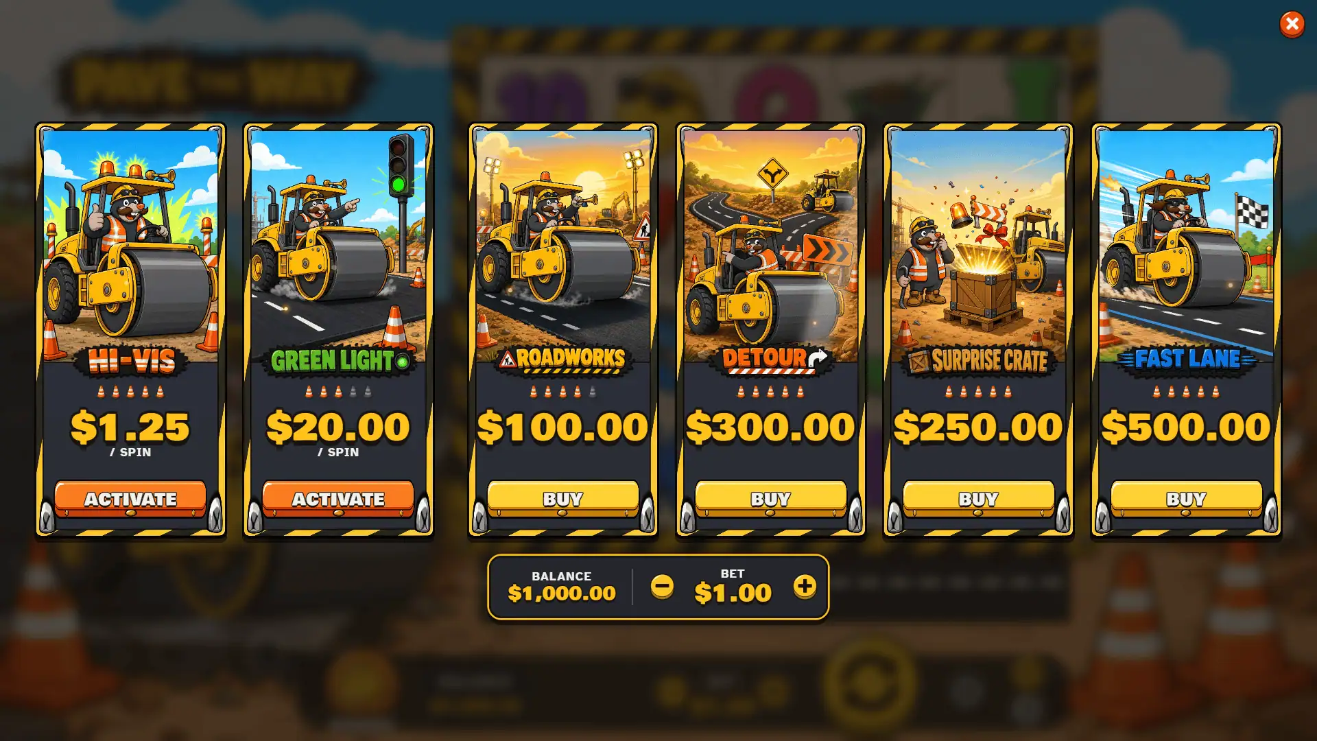 Pave the Way bonus buy menu