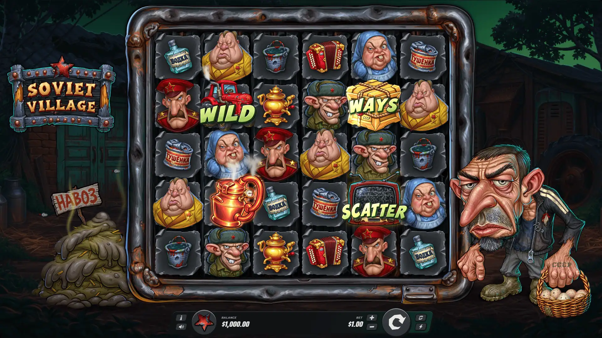 Soviet Village slot gameplay reels