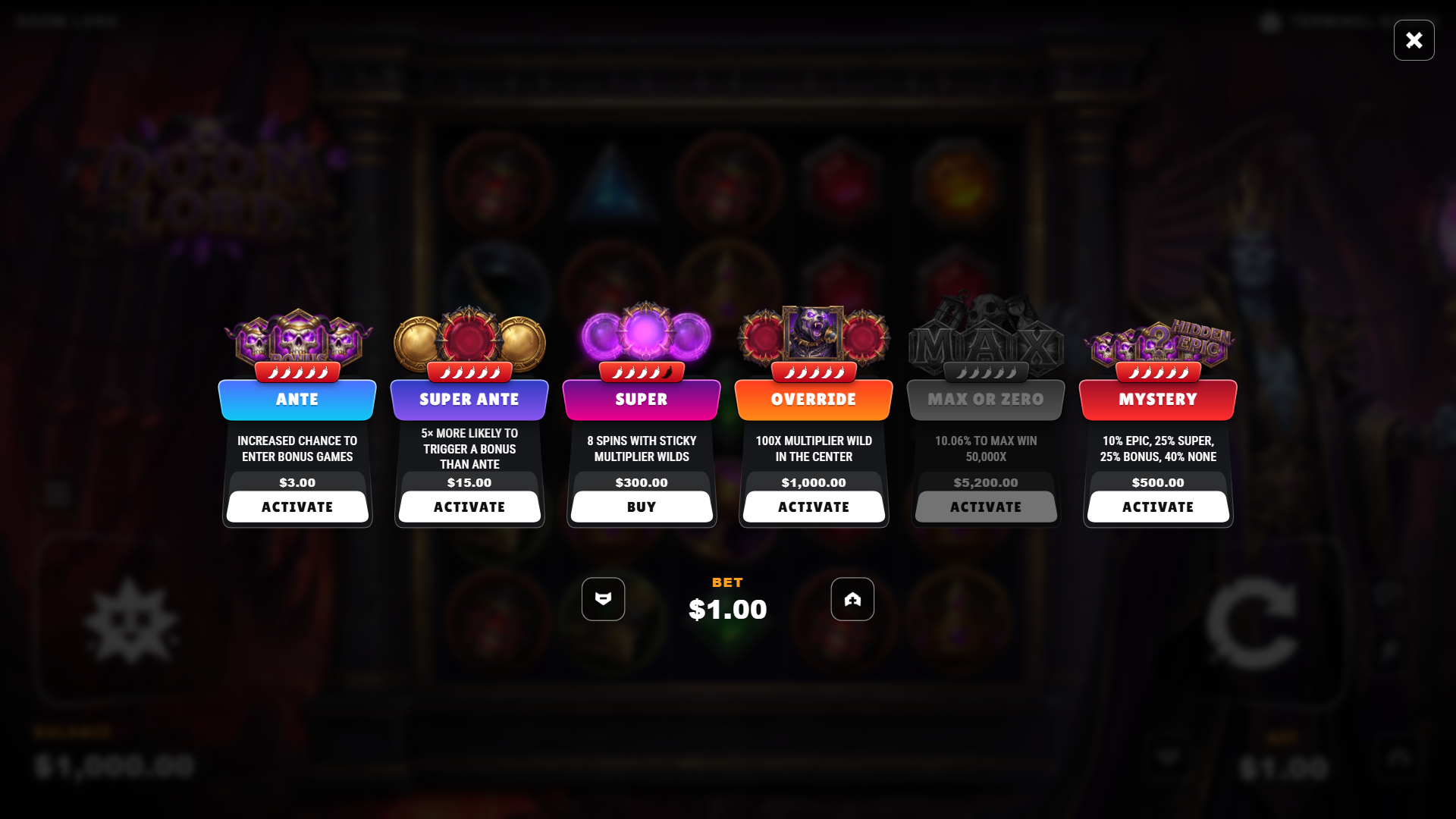 Doom Lord bonus buy menu