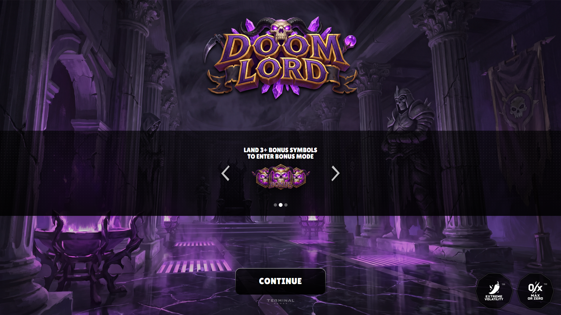 Doom Lord slot intro screen