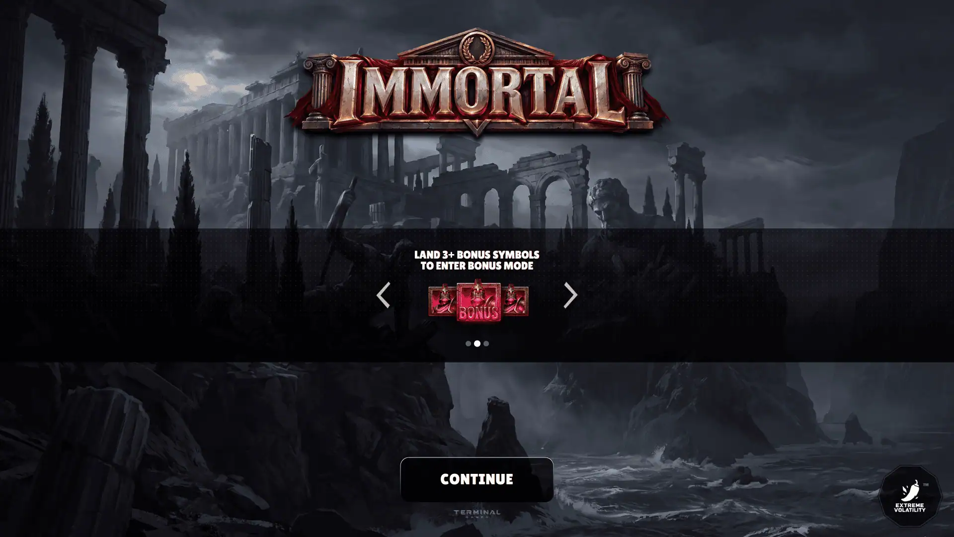 Immortal slot intro screen
