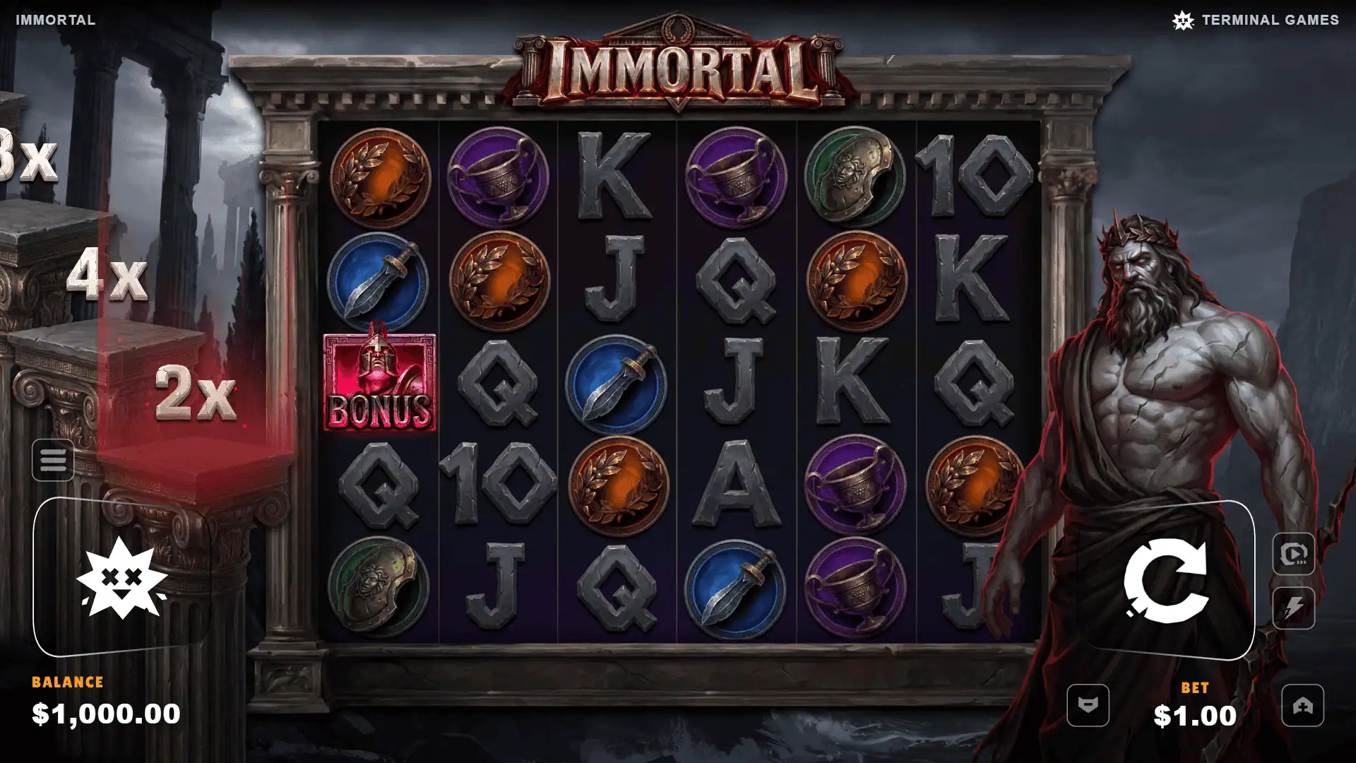 Immortal slot gameplay reels