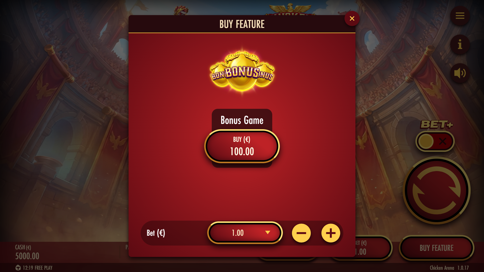 Chicken Arena bonus buy menu