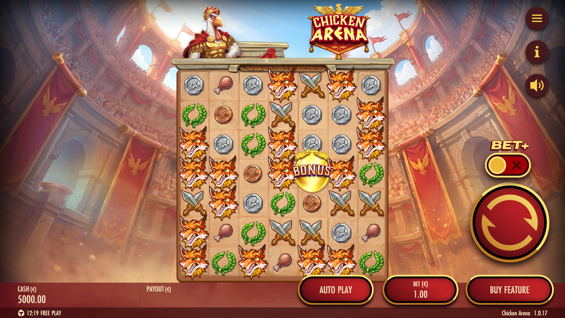Chicken Arena slot gameplay reels