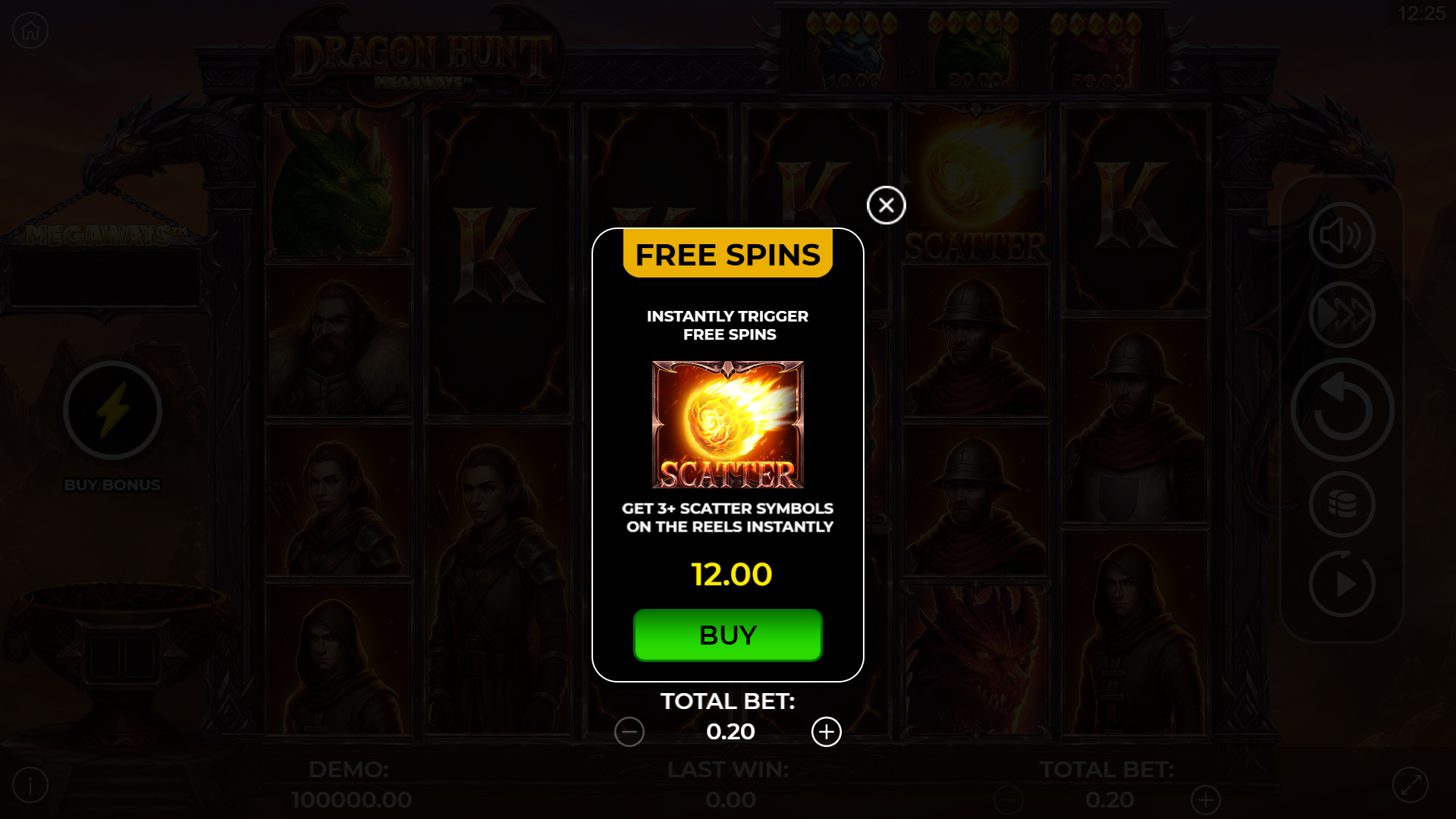 Dragon Hunt Megaways bonus buy menu