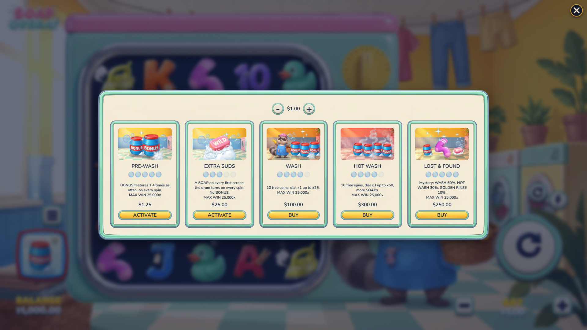 Soap Opera bonus buy menu