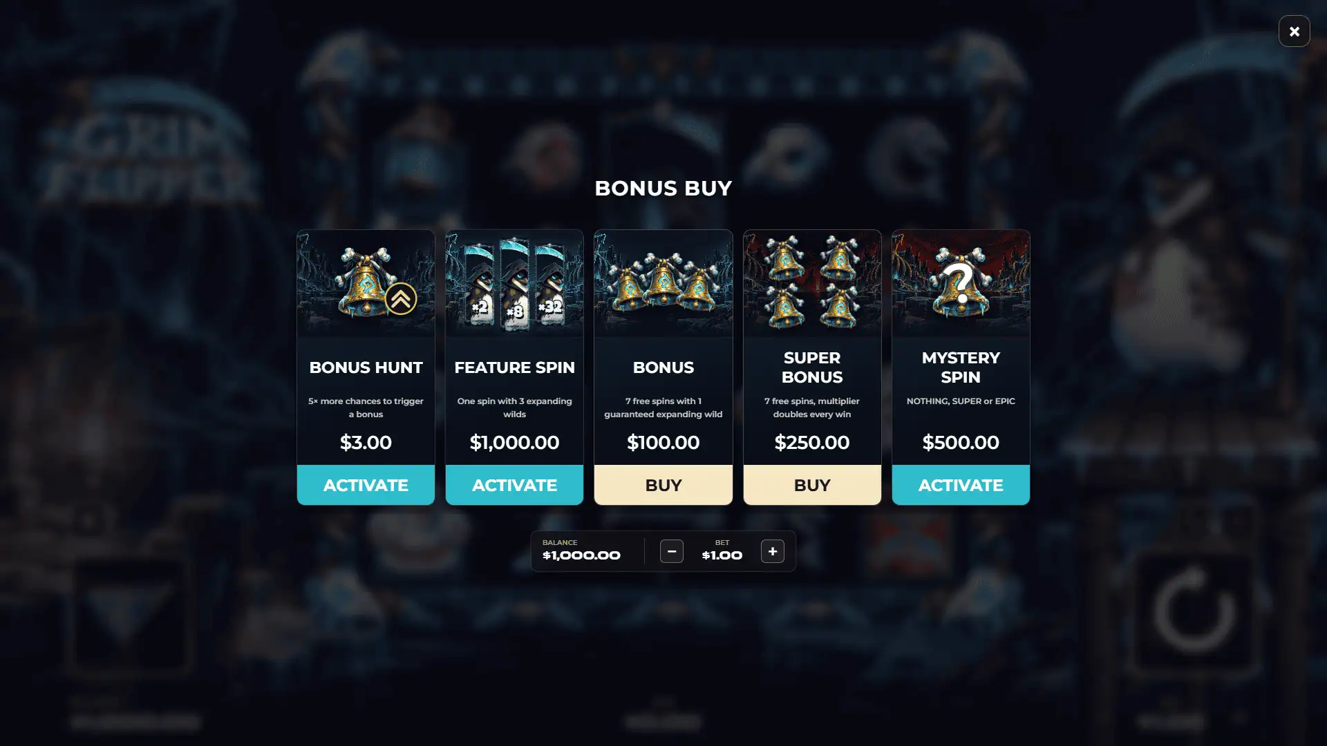 Grim Flipper bonus buy menu