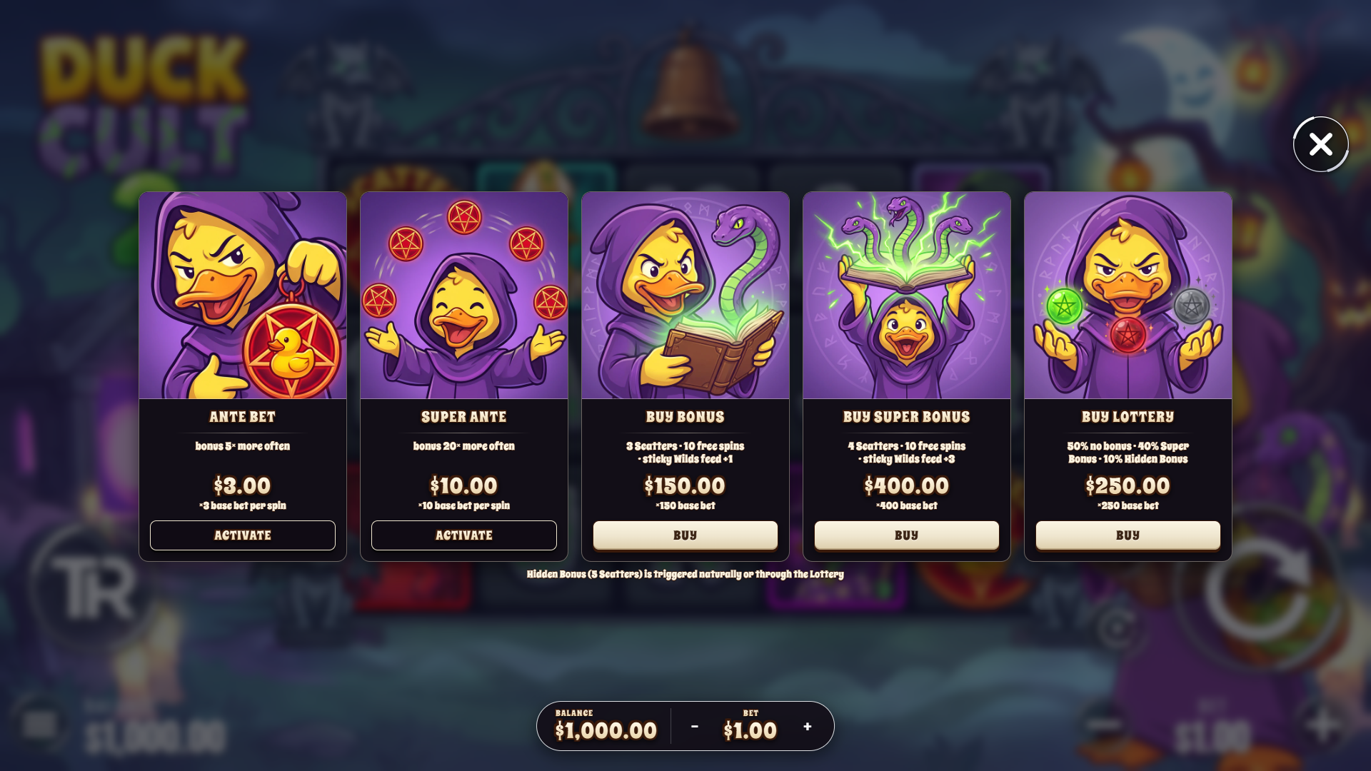Duck Cult 2 bonus buy menu