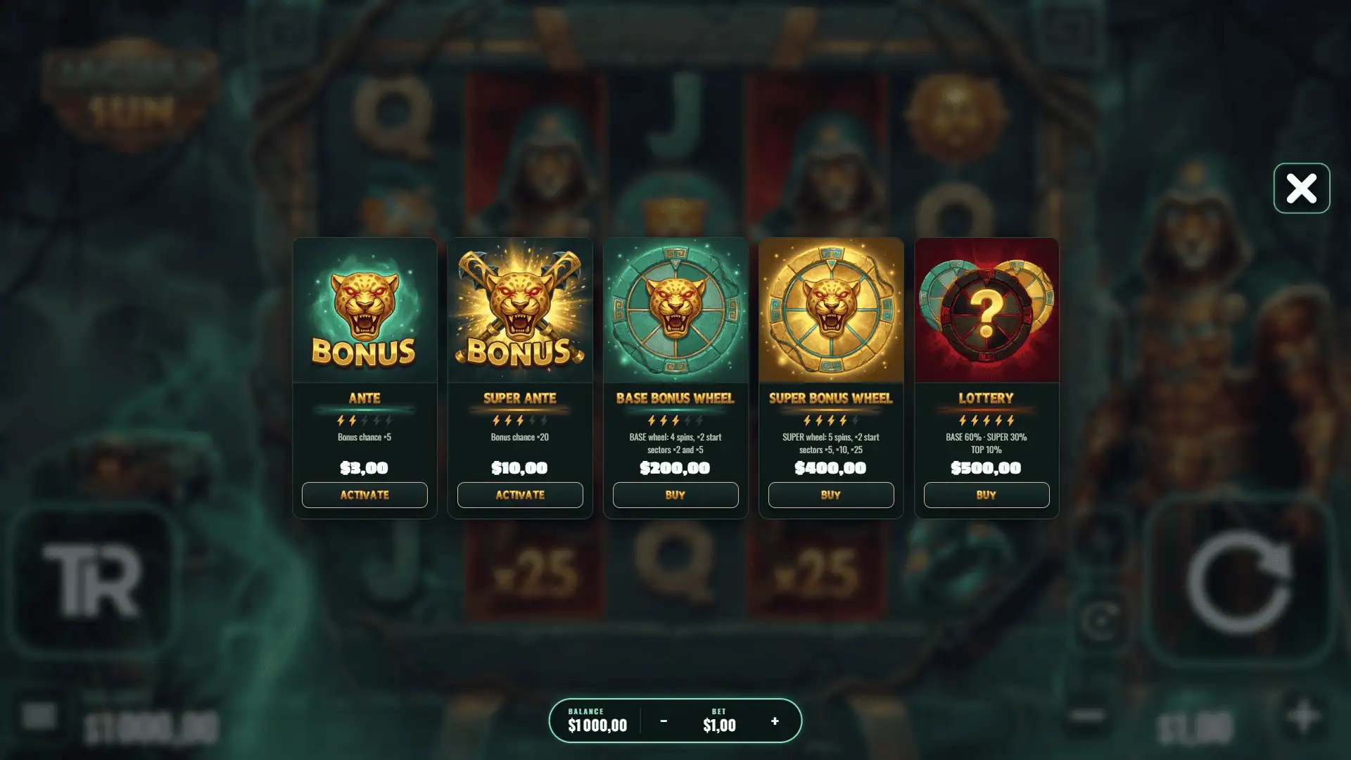Jaguar Sun bonus buy menu